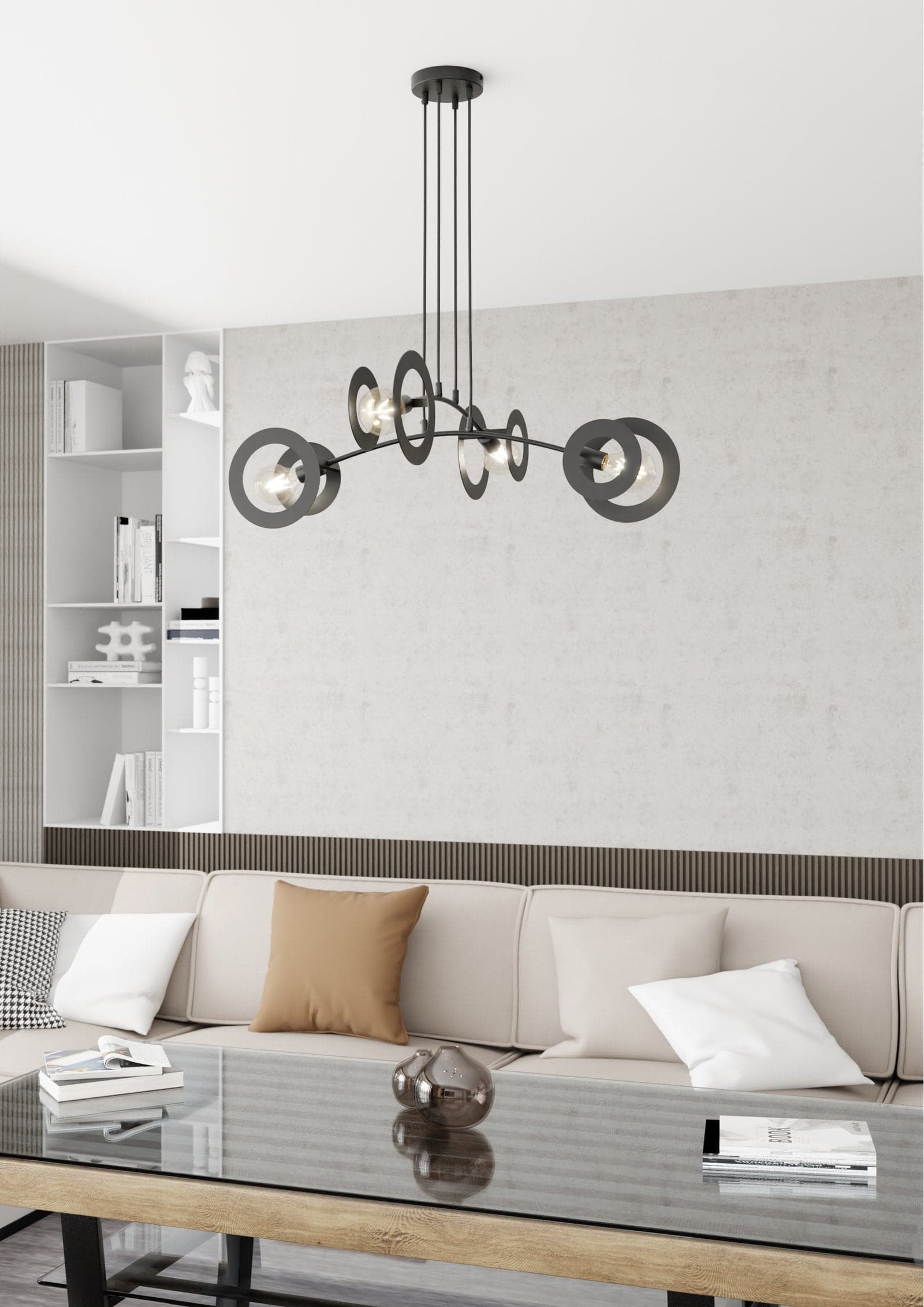 Lampadario 4 Luci Euforia In Acciaio Nero A Bracci E Diffusori A Doppio Cerchio in Lampadari LuceArt - Montecorvino Pugliano, commercioVirtuoso.it