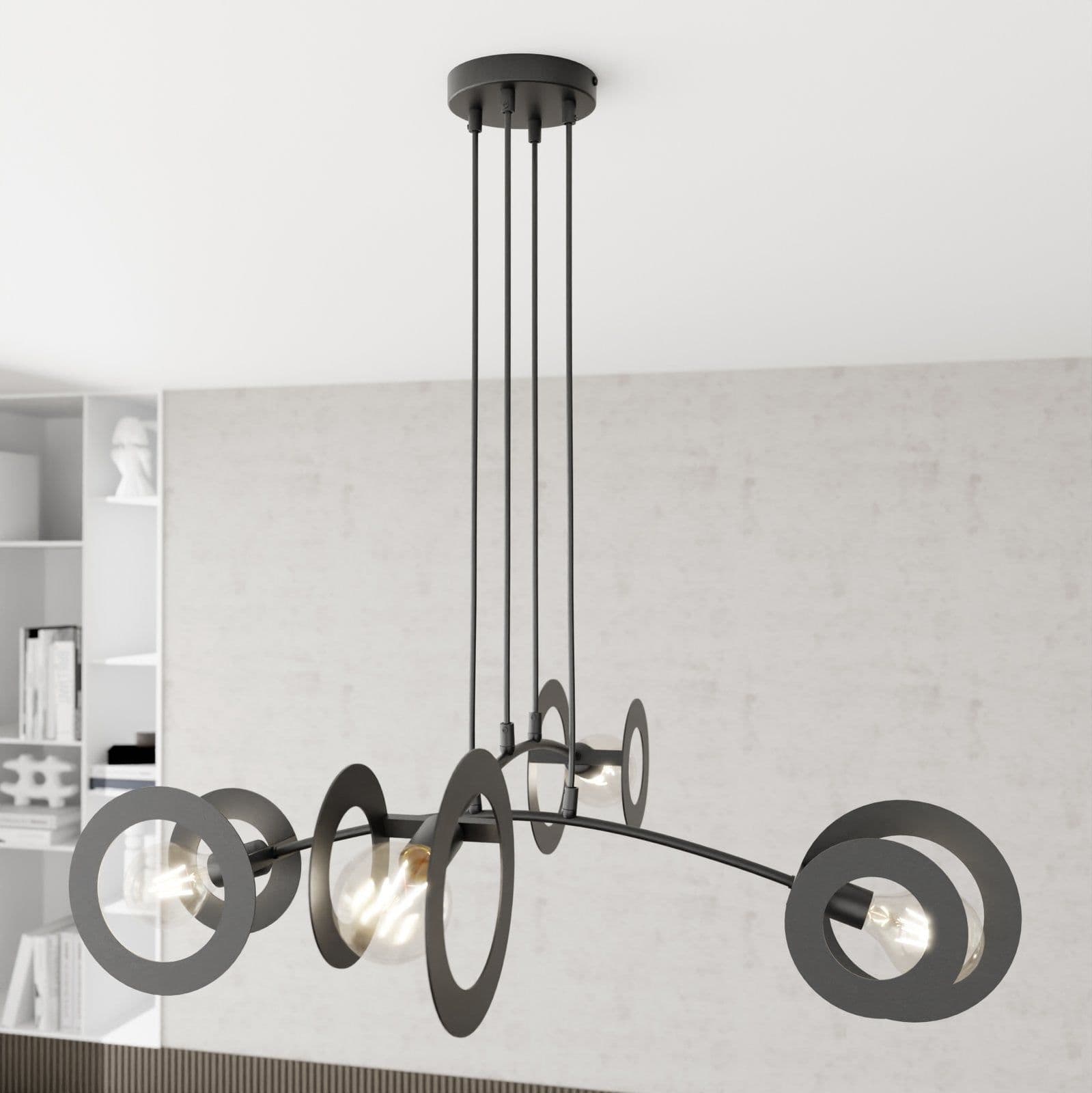 Lampadario 4 Luci Euforia In Acciaio Nero A Bracci E Diffusori A Doppio Cerchio in Lampadari LuceArt - Montecorvino Pugliano, commercioVirtuoso.it