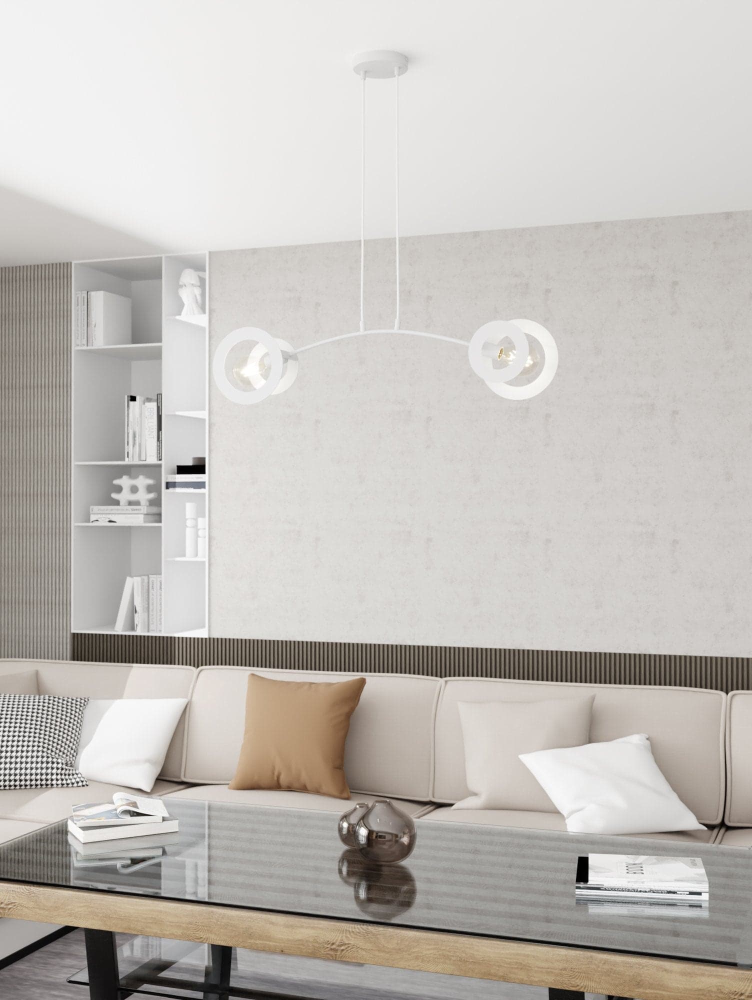 Lampadario 2 Luci Euforia Acciaio Bianco A Bracci E Diffusori A Doppio Cerchio in Lampadari LuceArt - Montecorvino Pugliano, commercioVirtuoso.it