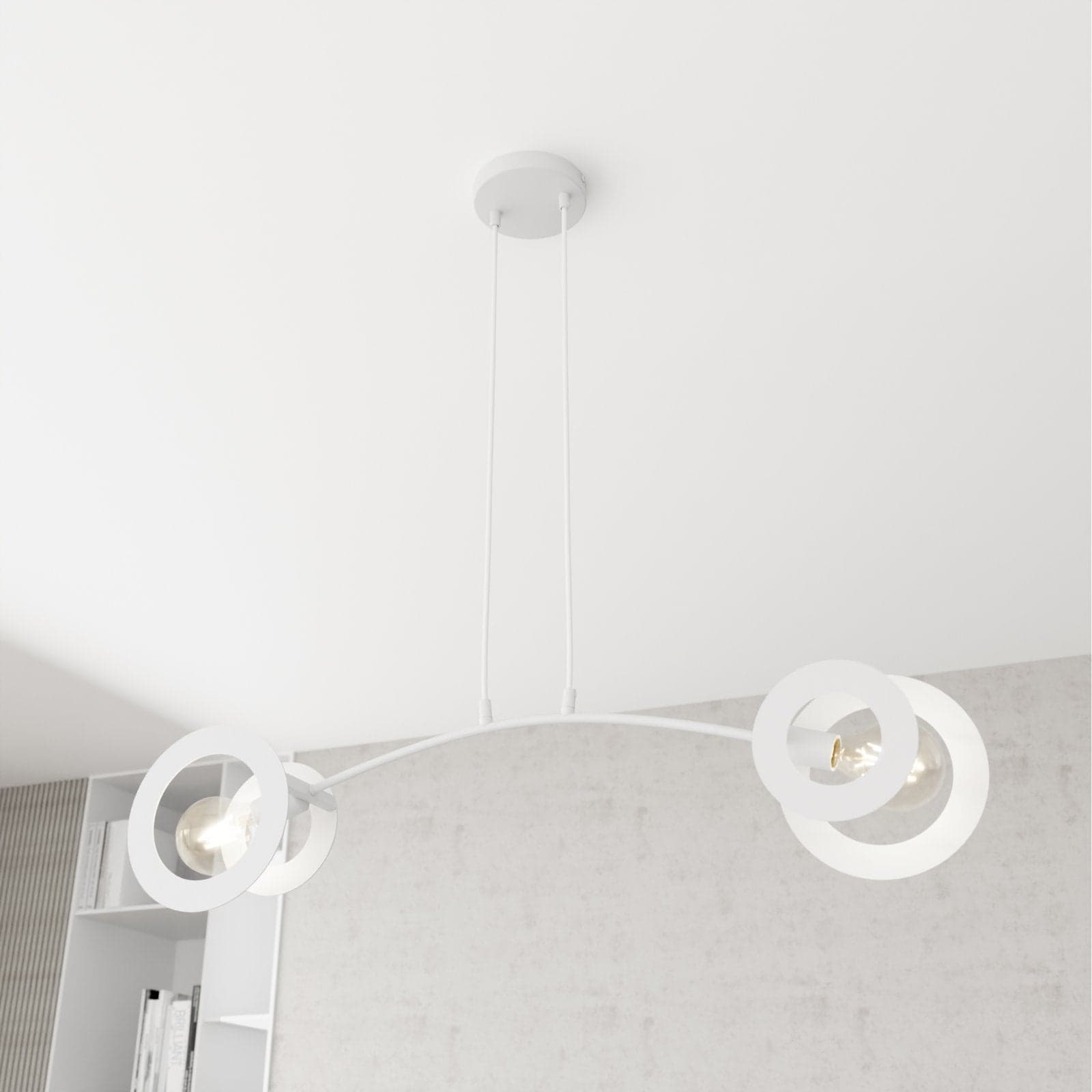 Lampadario 2 Luci Euforia Acciaio Bianco A Bracci E Diffusori A Doppio Cerchio in Lampadari LuceArt - Montecorvino Pugliano, commercioVirtuoso.it