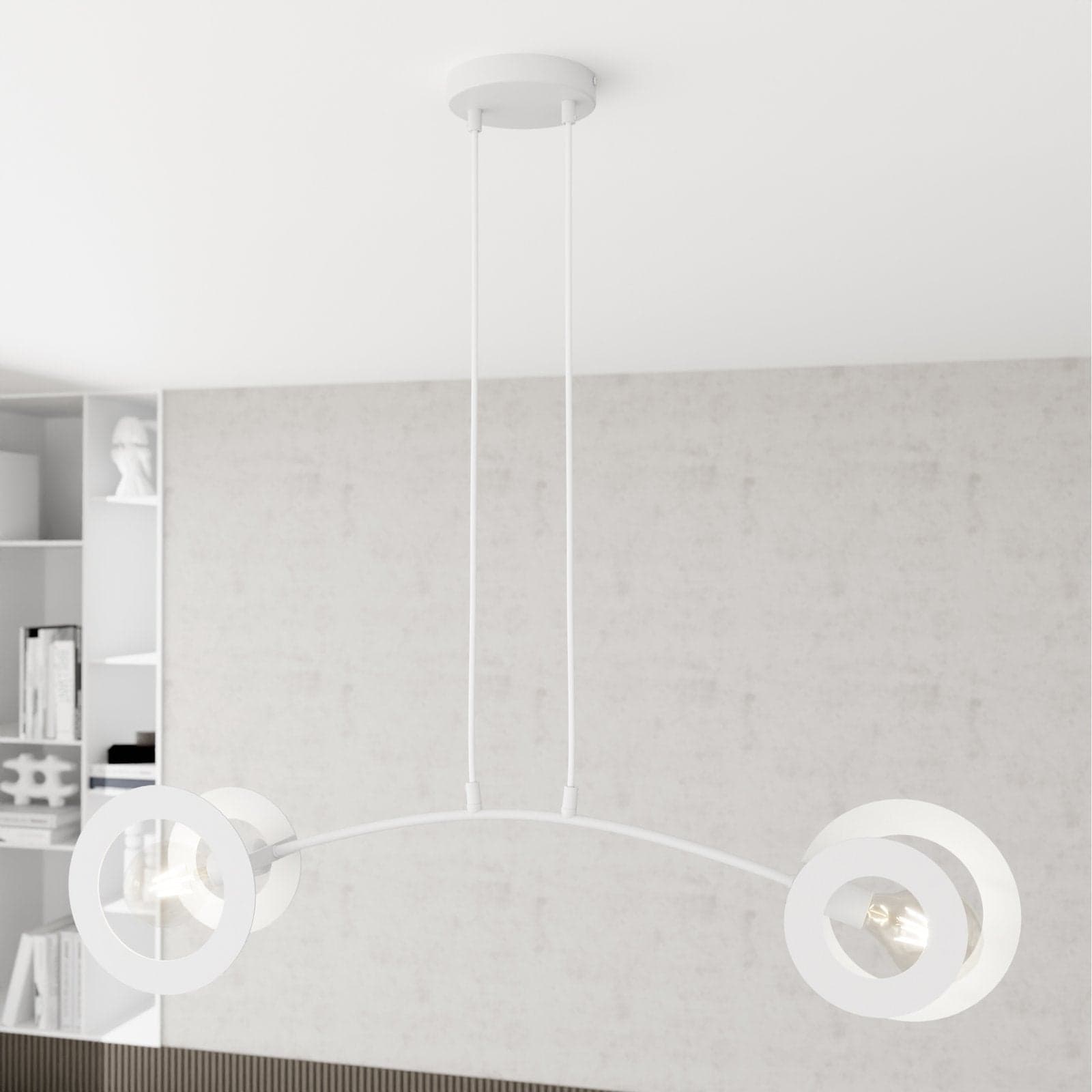 Lampadario 2 Luci Euforia Acciaio Bianco A Bracci E Diffusori A Doppio Cerchio in Lampadari LuceArt - Montecorvino Pugliano, commercioVirtuoso.it
