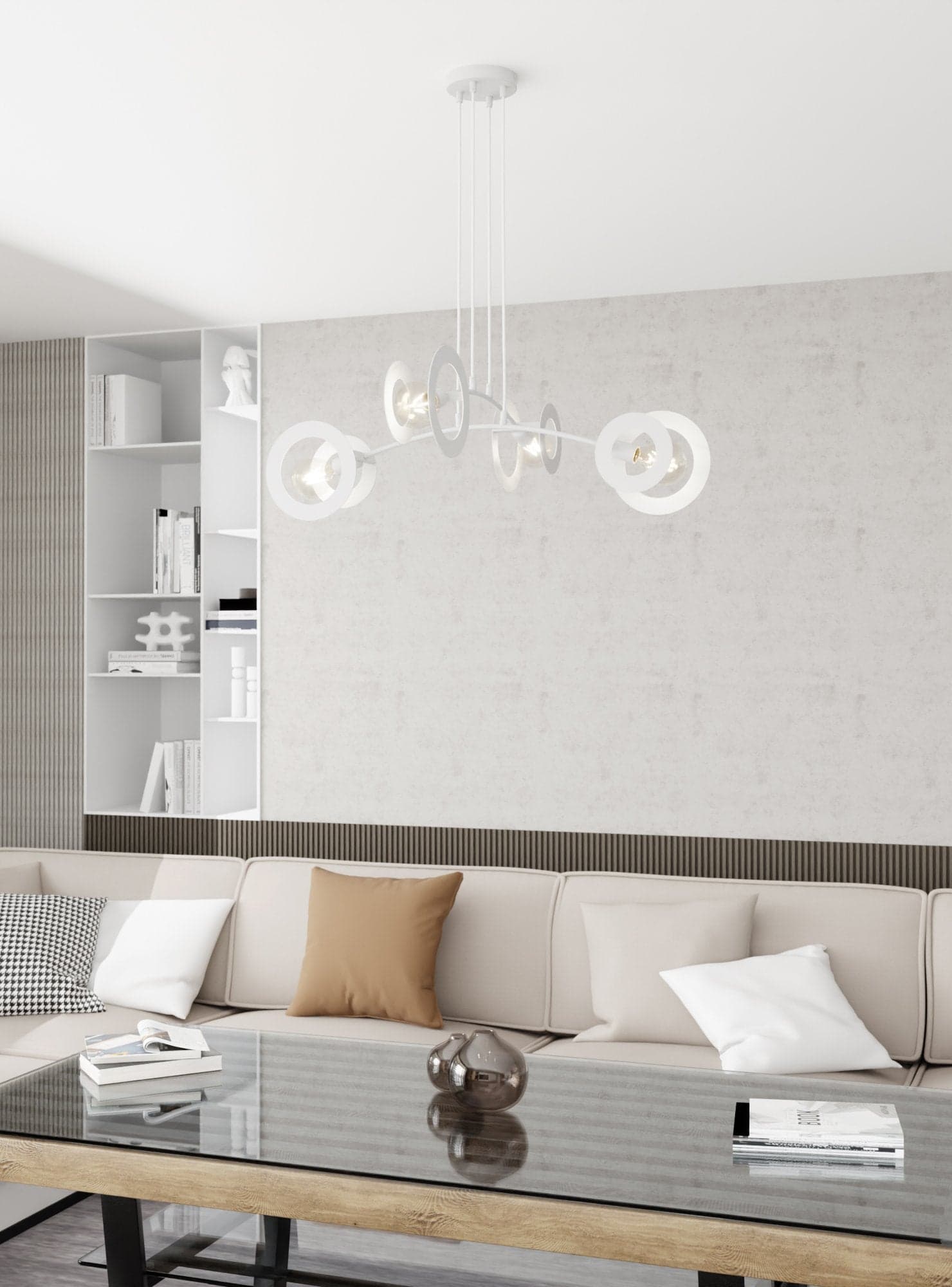 Lampadario 4 Luci Euforia Acciaio Bianco A Bracci E Diffusori A Doppio Cerchio in Lampadari LuceArt - Montecorvino Pugliano, commercioVirtuoso.it