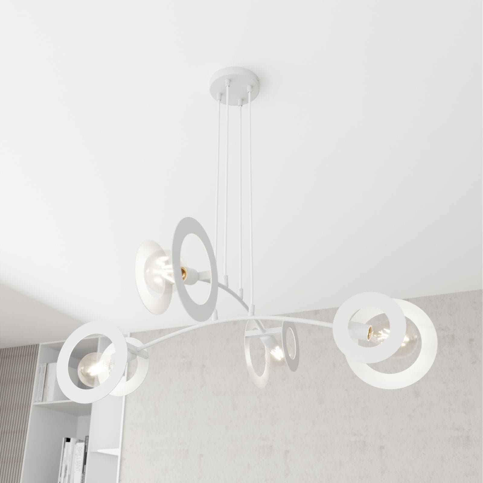 Lampadario 4 Luci Euforia Acciaio Bianco A Bracci E Diffusori A Doppio Cerchio in Lampadari LuceArt - Montecorvino Pugliano, commercioVirtuoso.it