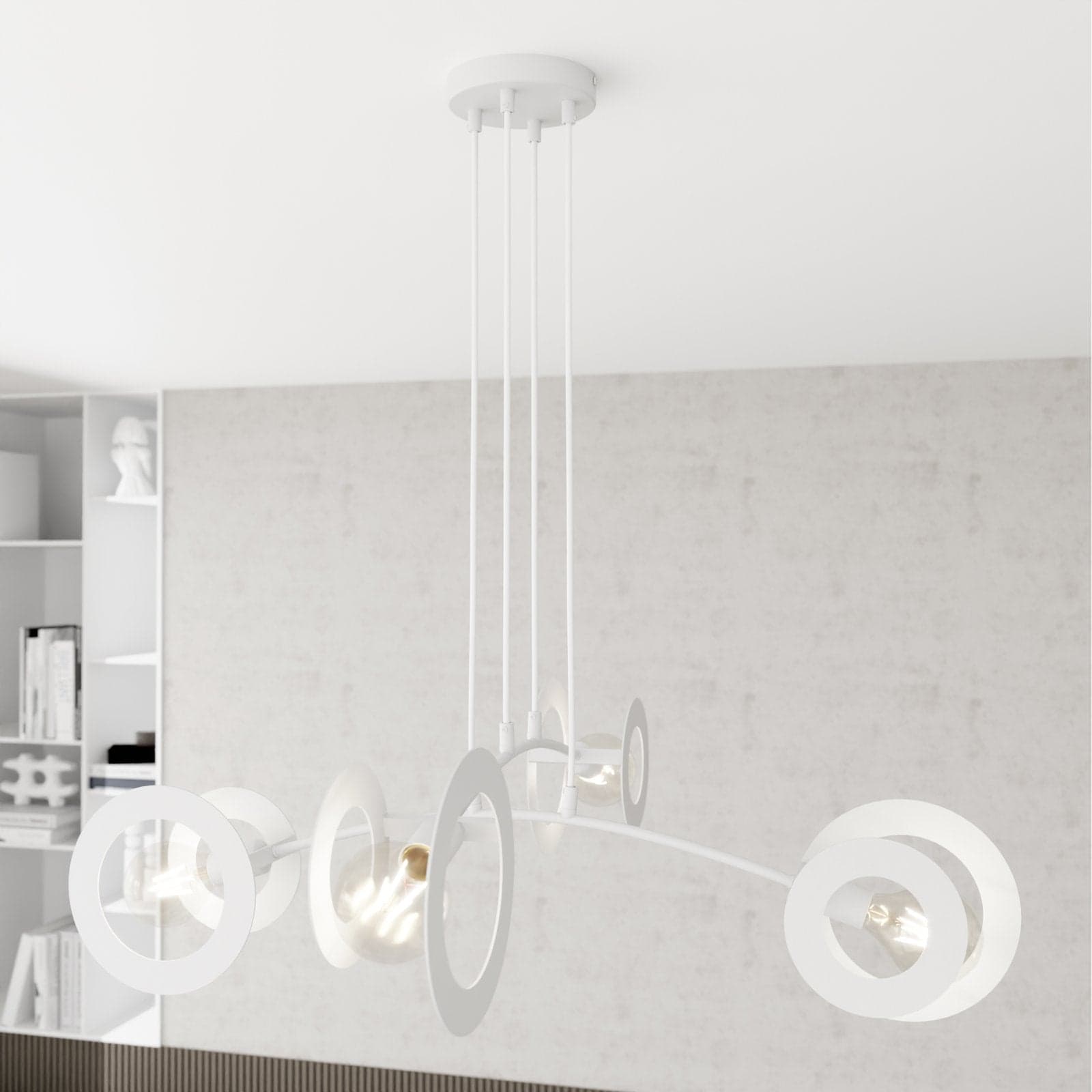 Lampadario 4 Luci Euforia Acciaio Bianco A Bracci E Diffusori A Doppio Cerchio in Lampadari LuceArt - Montecorvino Pugliano, commercioVirtuoso.it