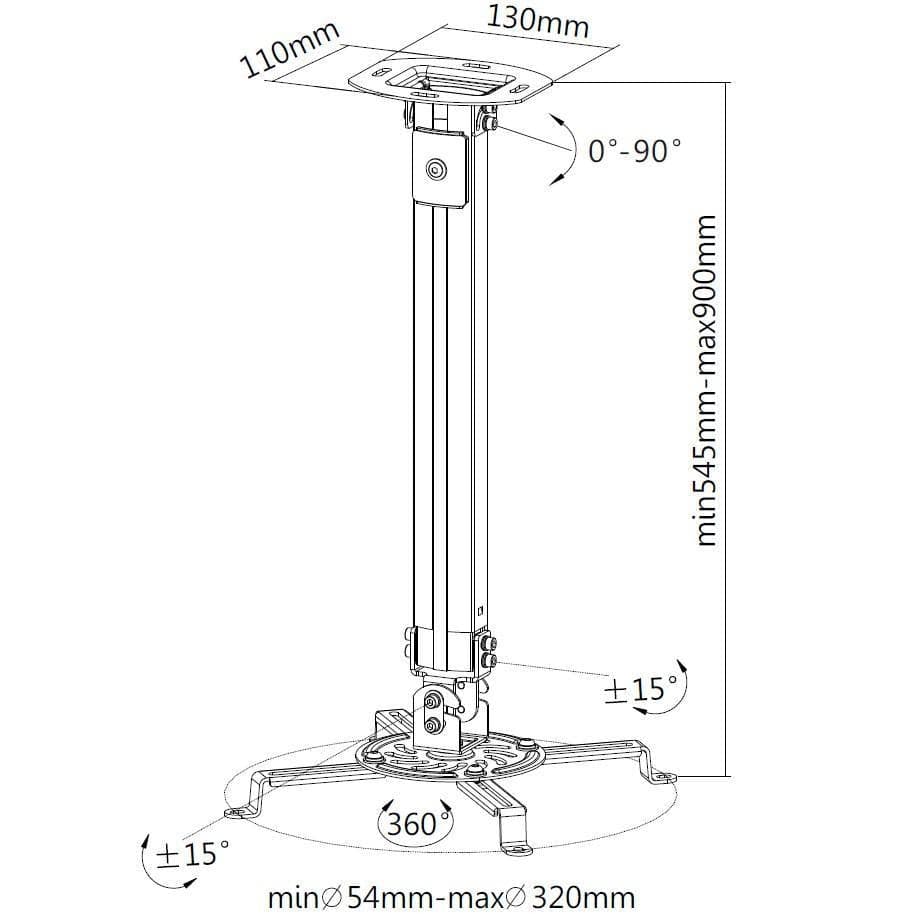Supporto a Soffitto per Proiettori Estensione 545-900 mm Silver in Supporti per proiettori Scontolo.net - Potenza, commercioVirtuoso.it