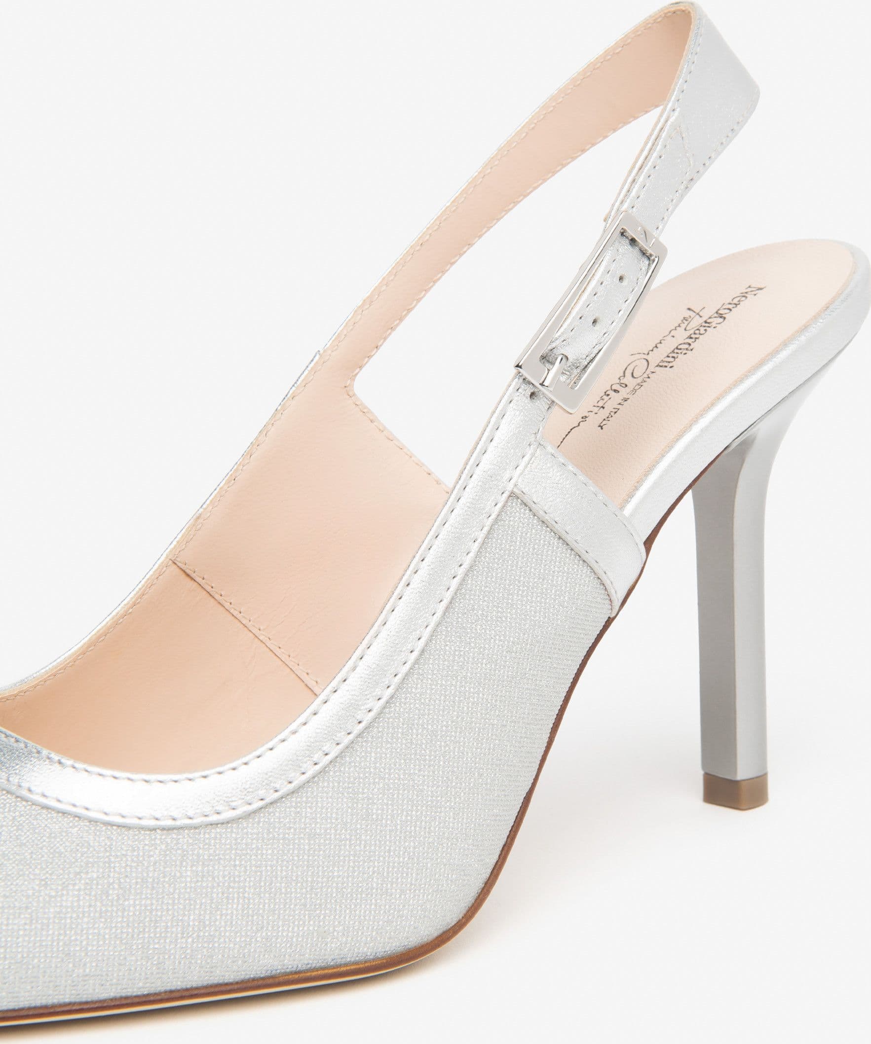 Nero Giardini slingback in tessuto microglitter argento E615430DE700 in prodotto Teresi Calzature - Marsala, commercioVirtuoso.it