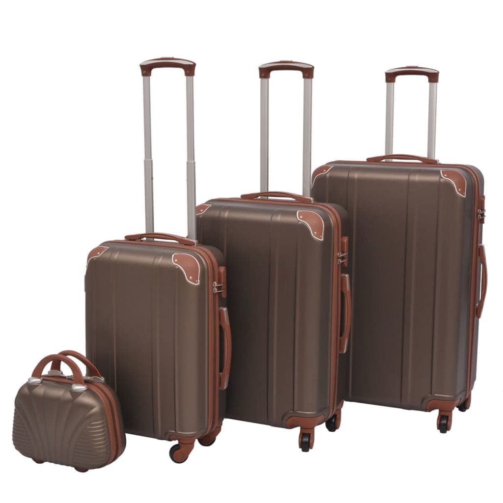 Set di Trolley Rigidi 4 pezzi Chiusura di Sicurezza 4 Ruote Girevoli 360° Caffè