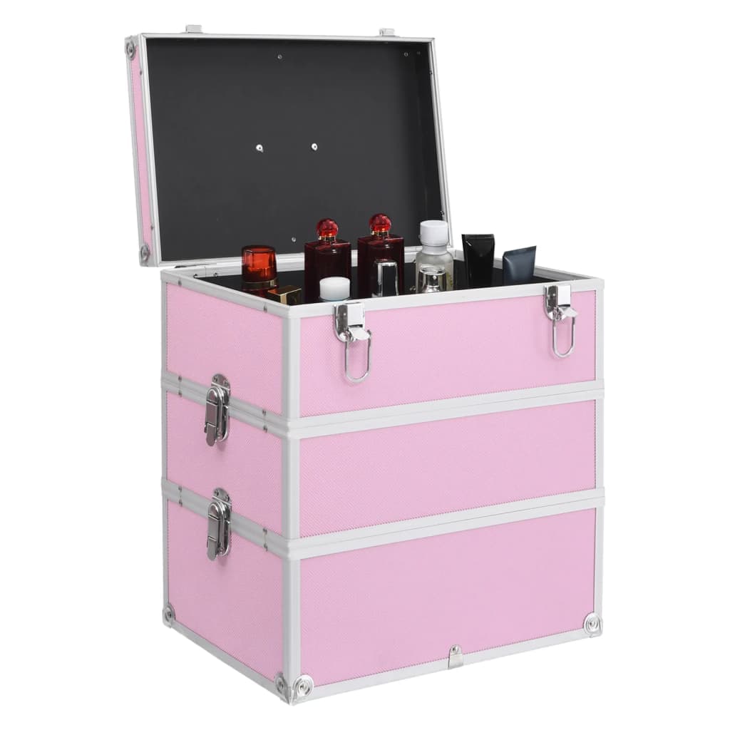Valigia per Cosmetici tre Piani Rimovibili 37x24x40 cm Rosa in Alluminio