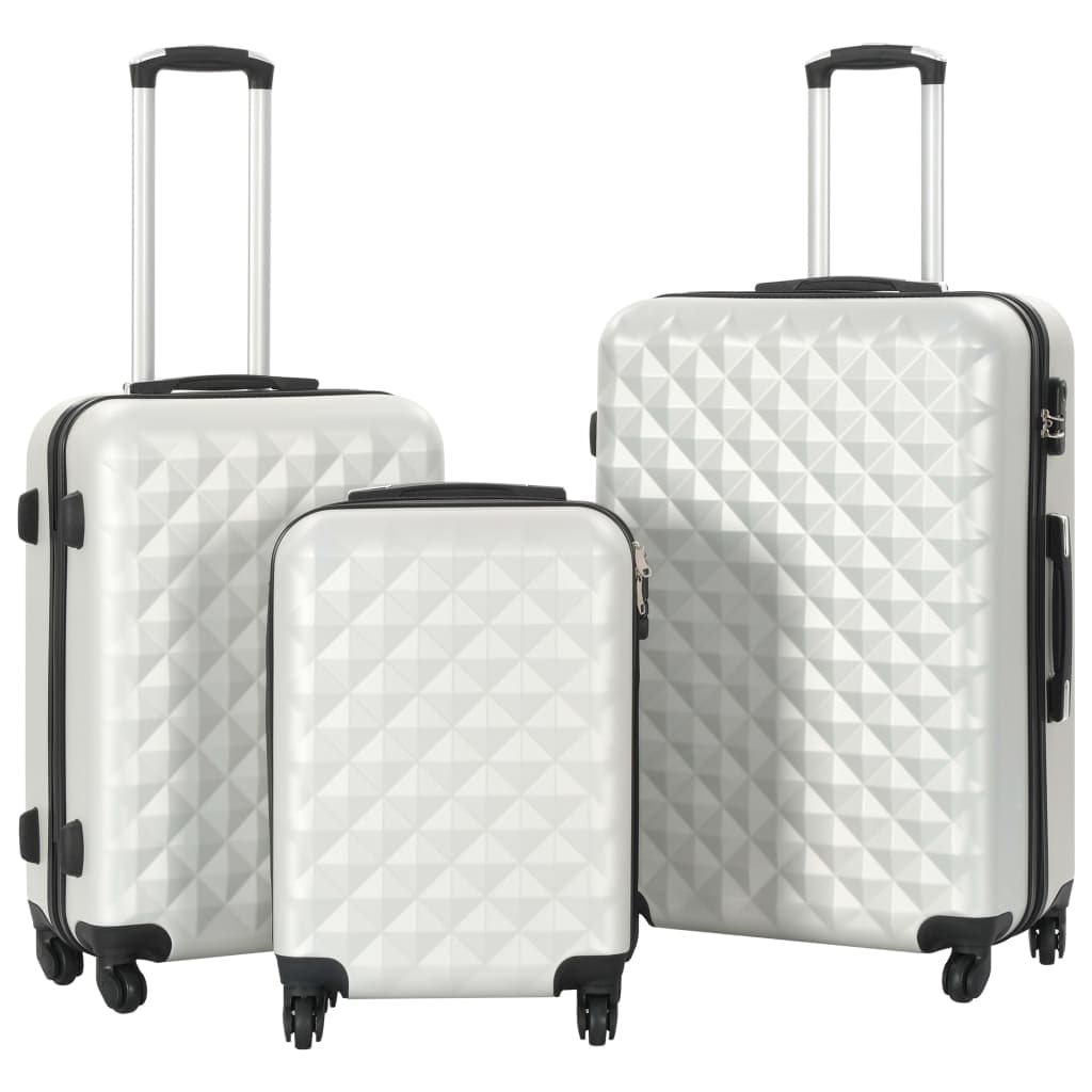 Set Trolley 3 pz a Custodia Rigida in ABS 4 Ruote Girevoli 360° Argento Lucido
