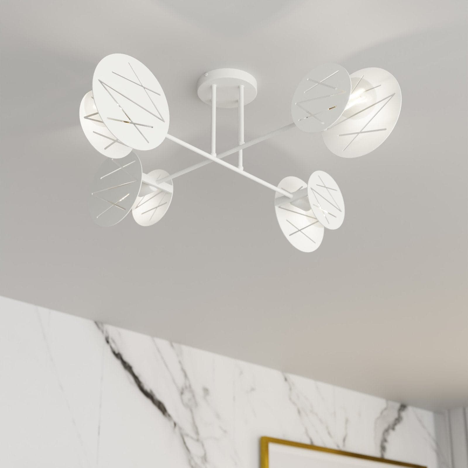 Plafoniera 4 Luci Frick In Acciaio Bianco A Bracci E Diffusori A Cerchio in Plafoniere LuceArt - Montecorvino Pugliano, commercioVirtuoso.it