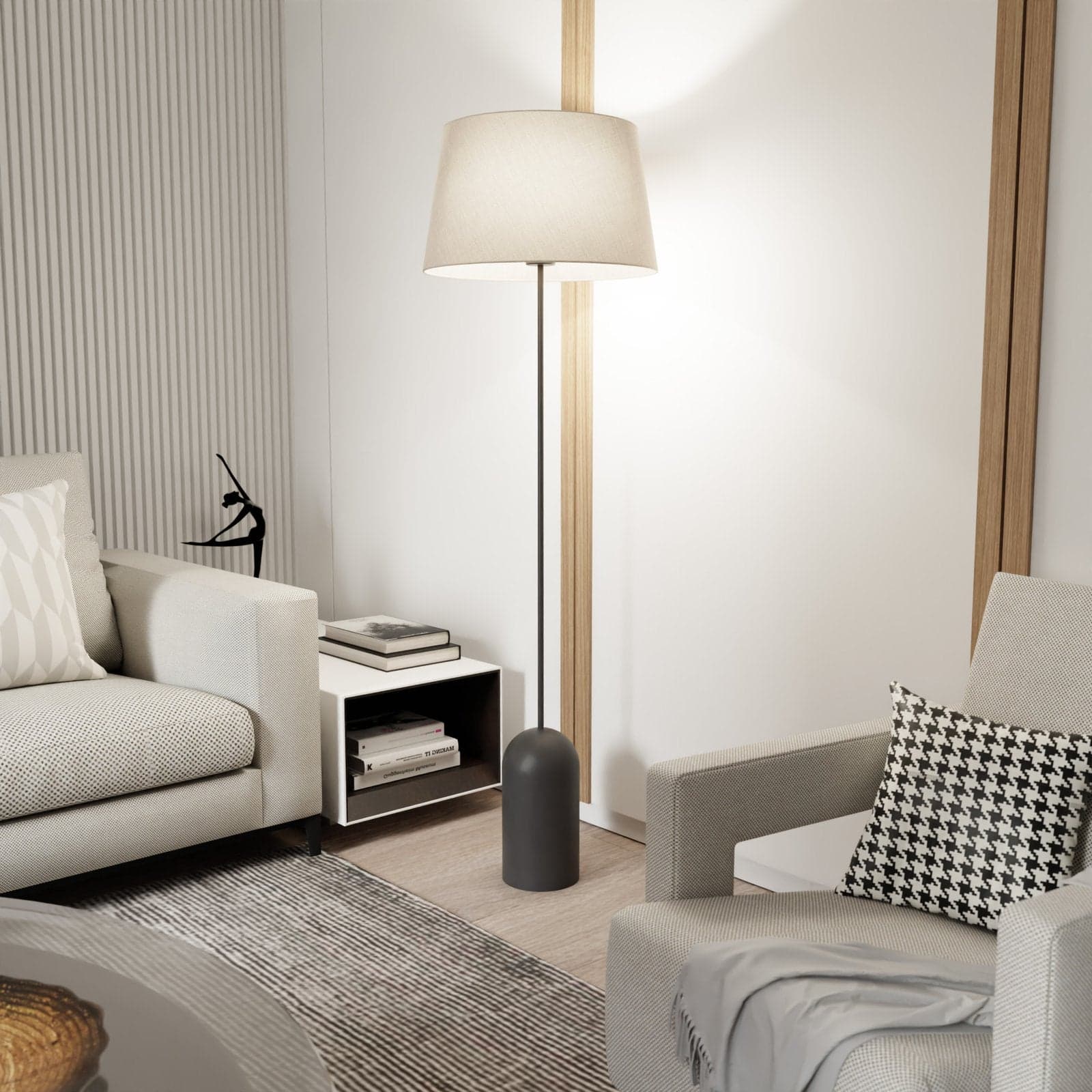 Piantana 1 Luce Pearl Paralume In Tessuto Beige Con Base In Acciaio Nero in Lampade da terra LuceArt - Montecorvino Pugliano, commercioVirtuoso.it