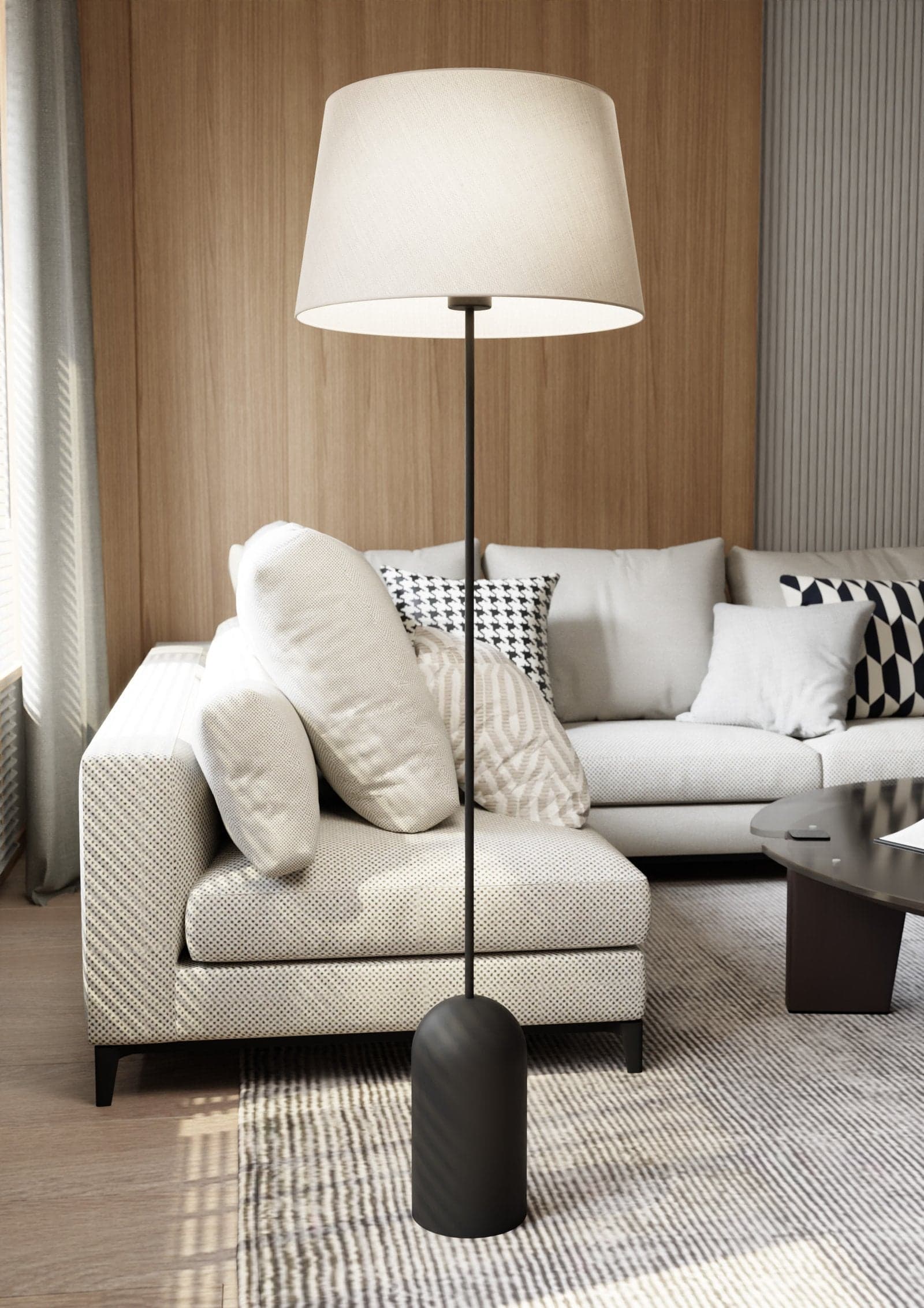 Piantana 1 Luce Pearl Paralume In Tessuto Beige Con Base In Acciaio Nero in Lampade da terra LuceArt - Montecorvino Pugliano, commercioVirtuoso.it