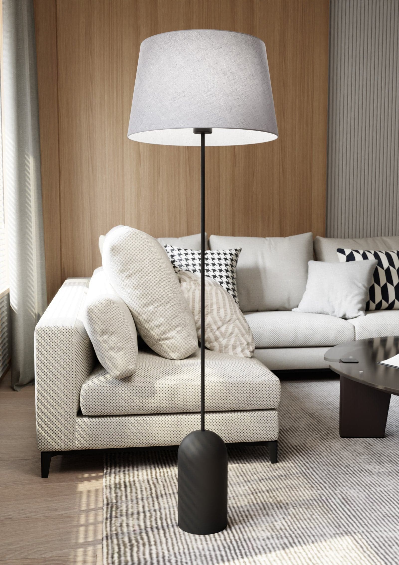 Piantana 1 Luce Pearl Paralume In Tessuto Grigio Con Base In Acciaio Nero in Lampade da terra LuceArt - Montecorvino Pugliano, commercioVirtuoso.it
