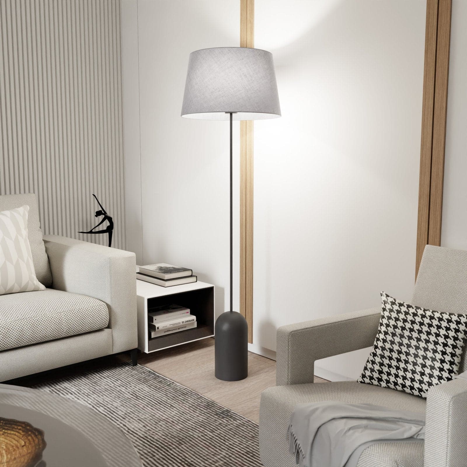 Piantana 1 Luce Pearl Paralume In Tessuto Grigio Con Base In Acciaio Nero in Lampade da terra LuceArt - Montecorvino Pugliano, commercioVirtuoso.it