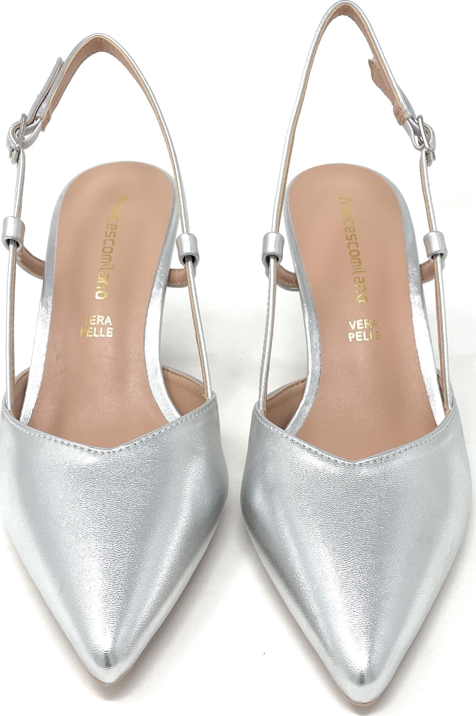 Francesco Milano sling back donna in pelle argento A08-21N in prodotto Teresi Calzature - Marsala, commercioVirtuoso.it