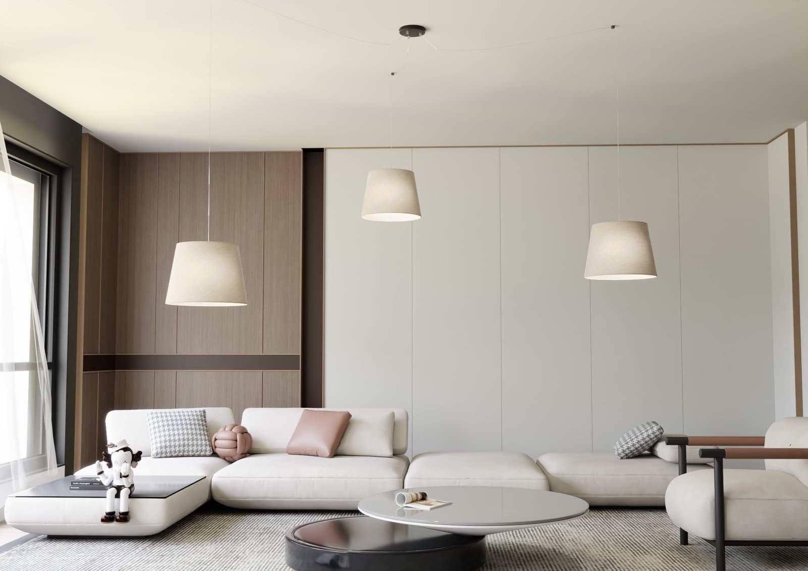 Sospensione 3 Luci Ascot Con Fermacavi E Paralumi Beige in Lampade a sospensione LuceArt - Montecorvino Pugliano, commercioVirtuoso.it