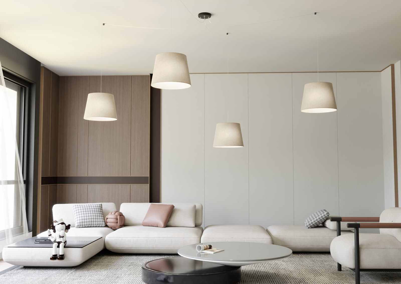Sospensione 4 Luci Ascot Con Fermacavi E Paralumi Beige in Lampade a sospensione LuceArt - Montecorvino Pugliano, commercioVirtuoso.it