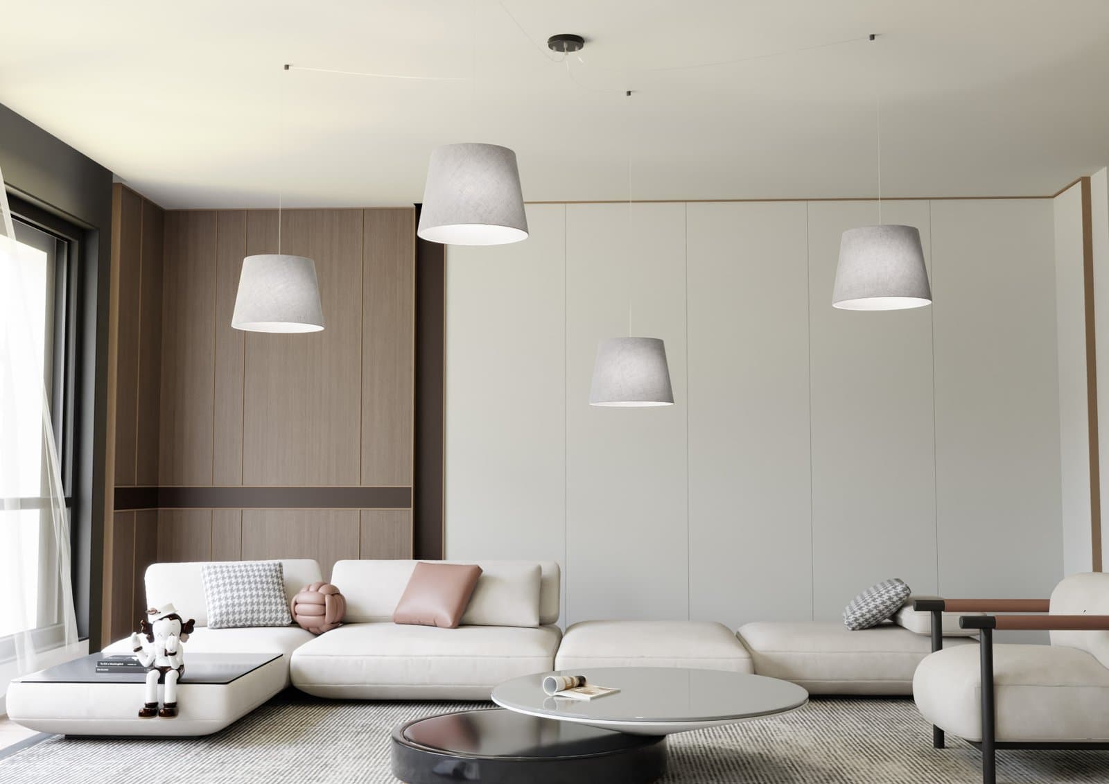 Sospensione 4 Luci Ascot Con Fermacavi E Paralumi Grigio in Lampade a sospensione LuceArt - Montecorvino Pugliano, commercioVirtuoso.it