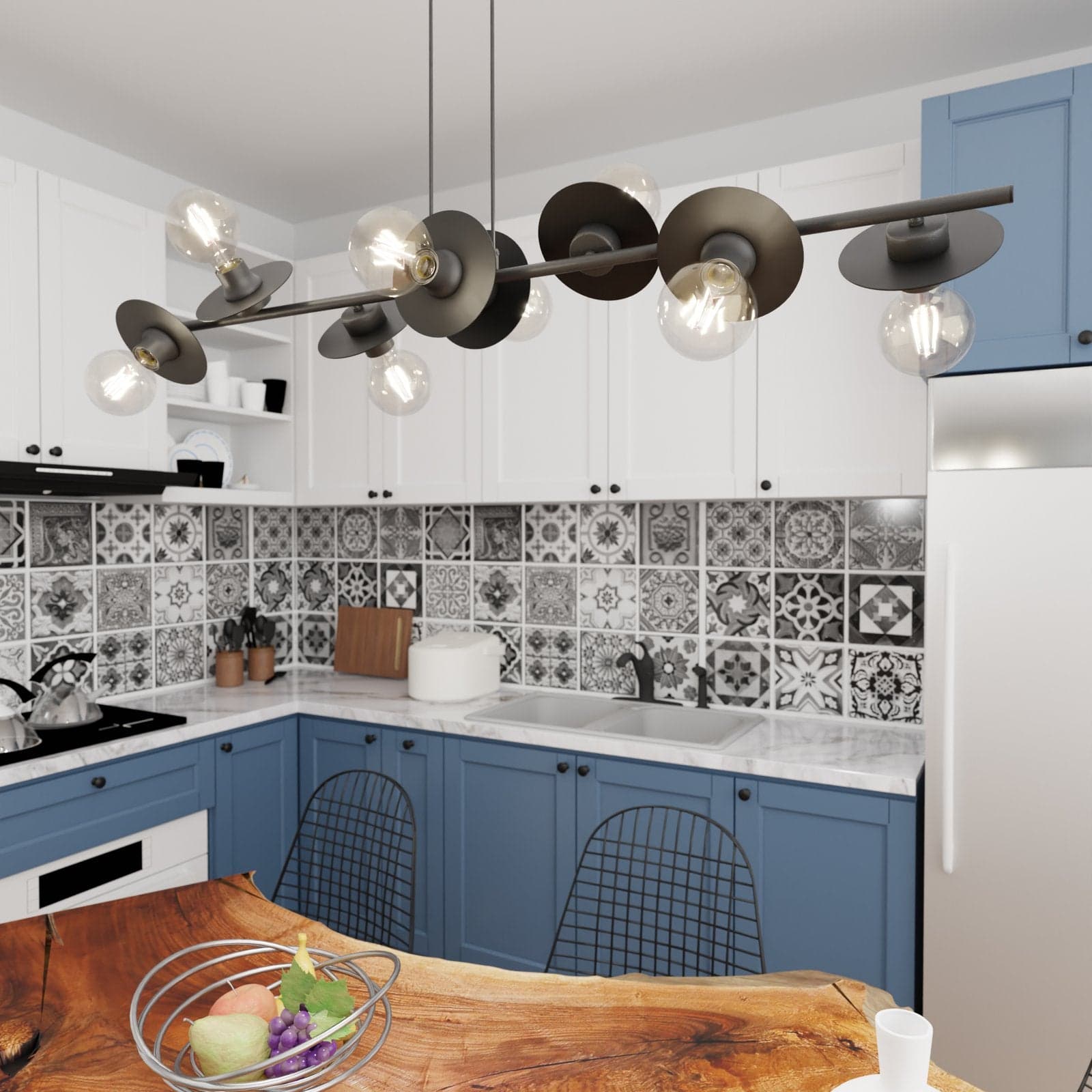 Lampadario 8 Luci Token In Acciaio Nero Con Barra E Diffusori A Piatti in Lampade a sospensione LuceArt - Montecorvino Pugliano, commercioVirtuoso.it
