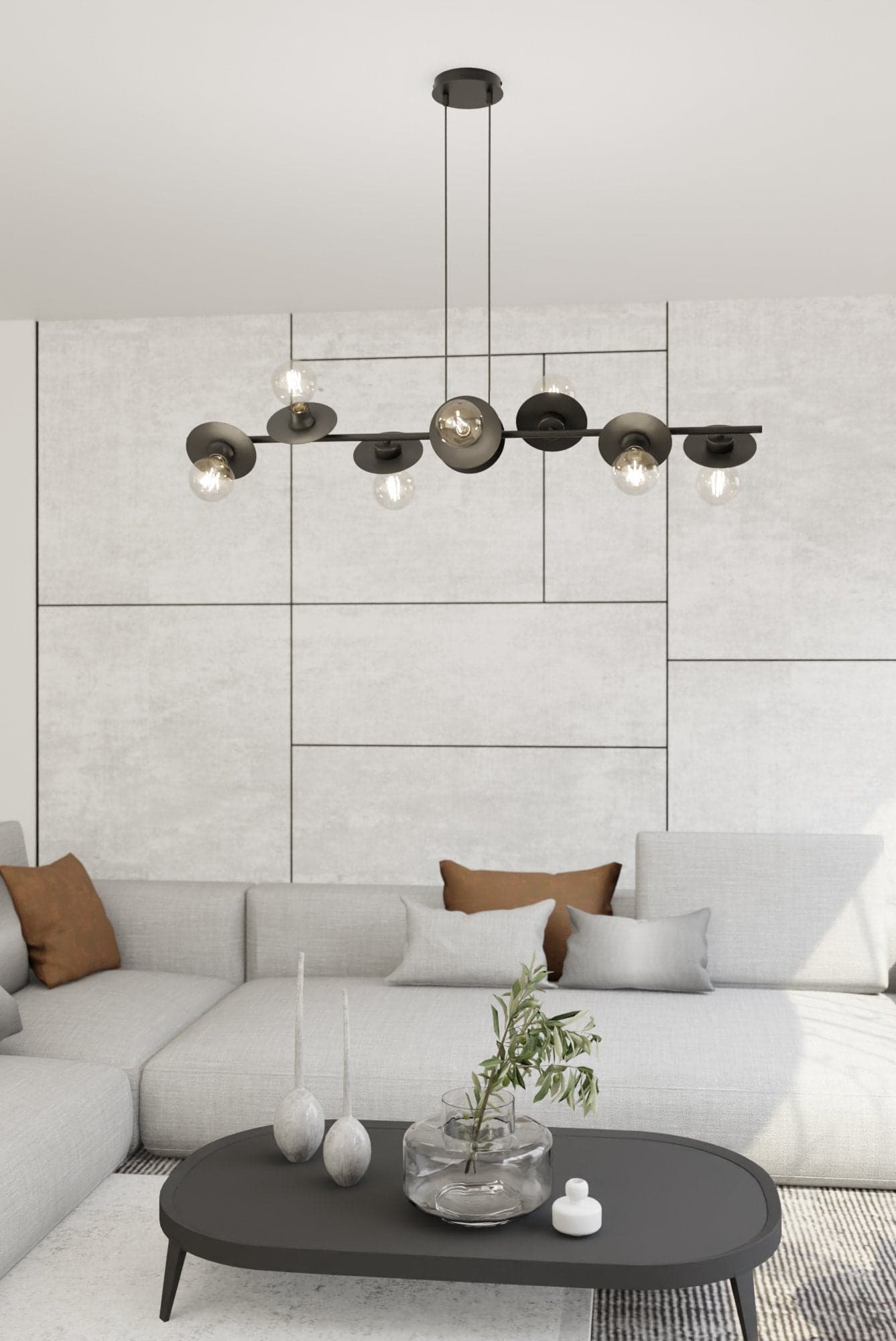 Lampadario 8 Luci Token In Acciaio Nero Con Barra E Diffusori A Piatti in Lampade a sospensione LuceArt - Montecorvino Pugliano, commercioVirtuoso.it