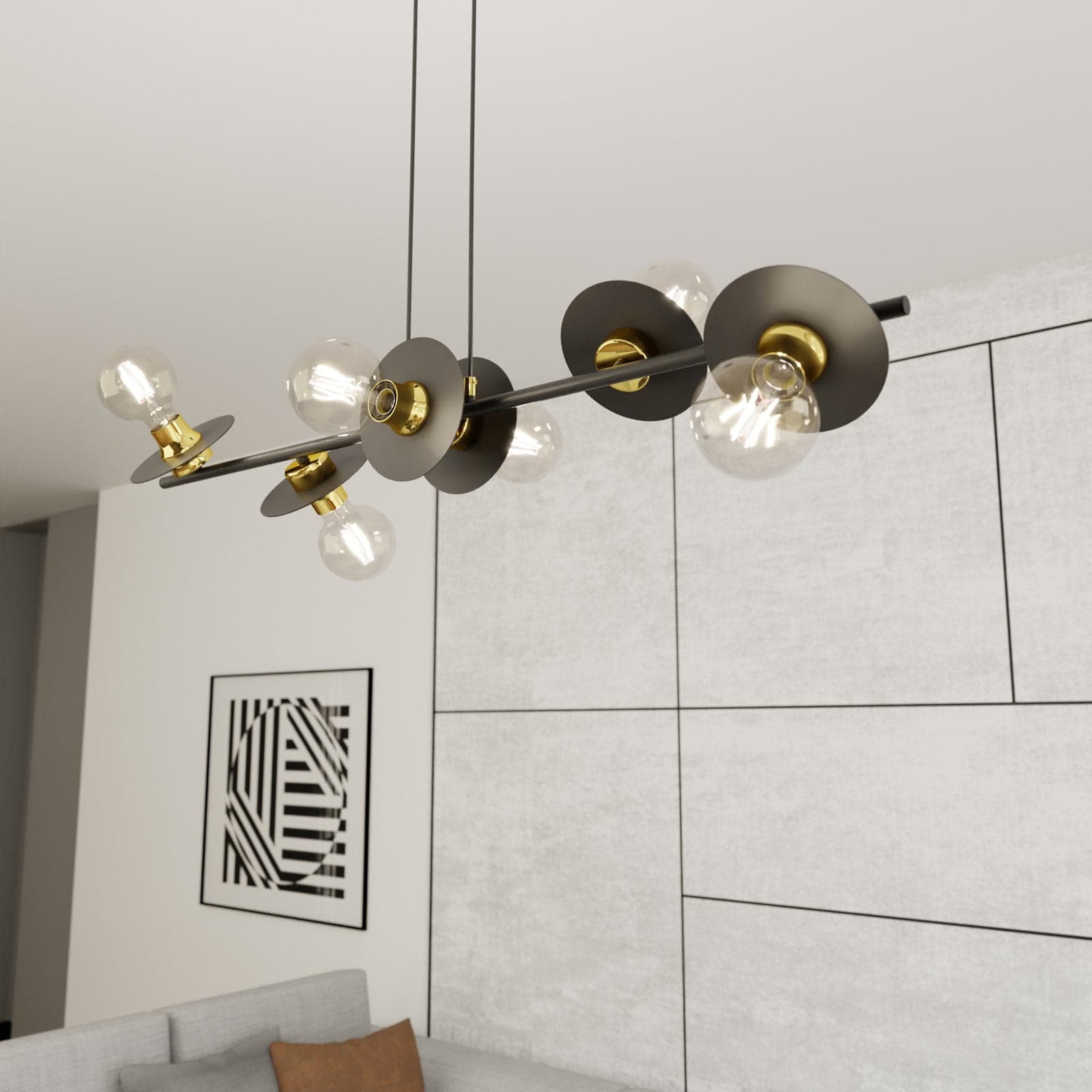 Lampadario 6 Luci Token In Acciaio Nero E Oro Con Barra E Diffusori A Piatti in Lampadari LuceArt - Montecorvino Pugliano, commercioVirtuoso.it
