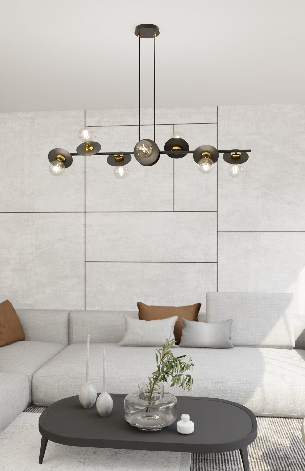 Lampadario 8 Luci Token In Acciaio Nero E Oro Con Barra E Diffusori A Piatti in Lampade a sospensione LuceArt - Montecorvino Pugliano, commercioVirtuoso.it