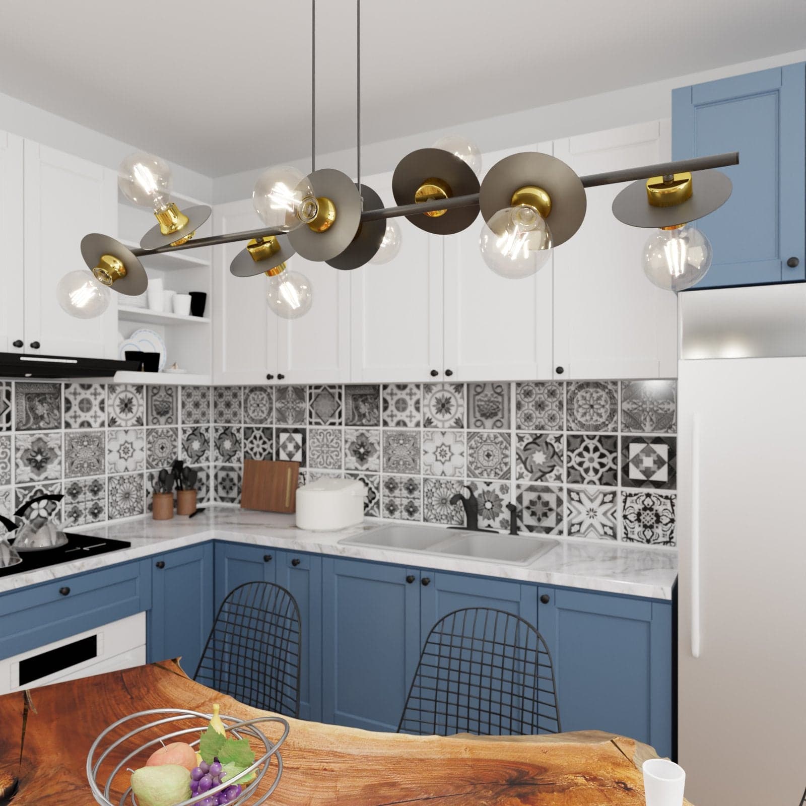 Lampadario 8 Luci Token In Acciaio Nero E Oro Con Barra E Diffusori A Piatti in Lampade a sospensione LuceArt - Montecorvino Pugliano, commercioVirtuoso.it