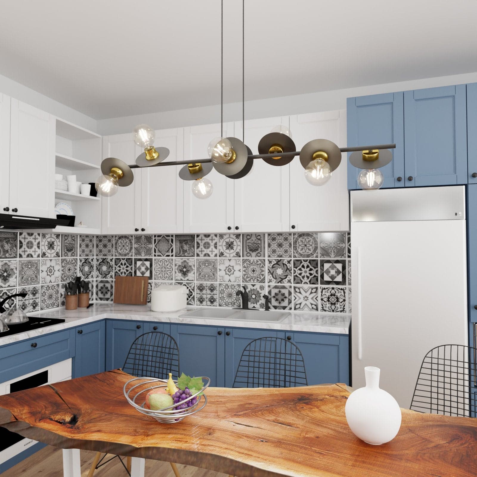 Lampadario 8 Luci Token In Acciaio Nero E Oro Con Barra E Diffusori A Piatti in Lampade a sospensione LuceArt - Montecorvino Pugliano, commercioVirtuoso.it