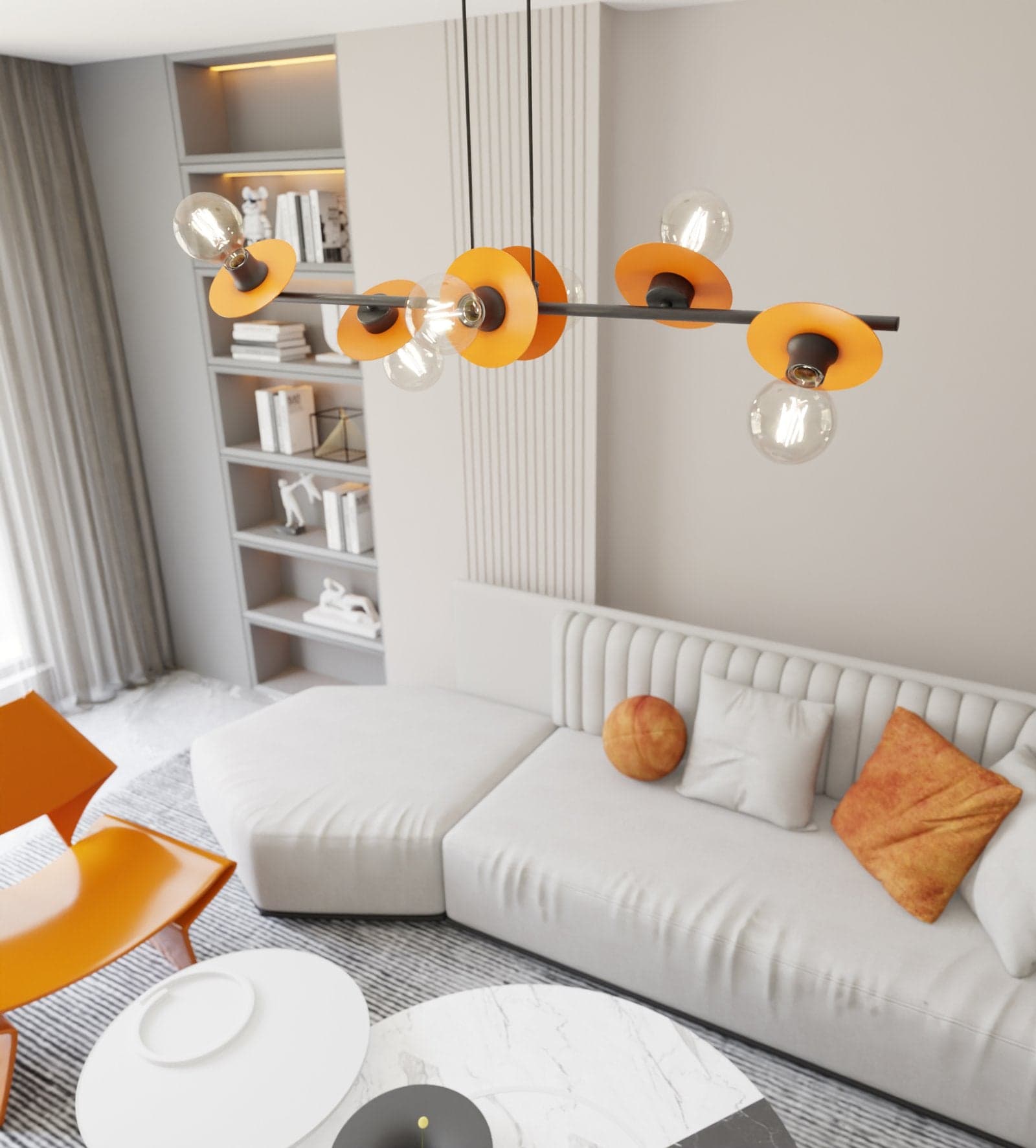Lampadario 6 Luci Token In Acciaio Nero E Arancio Con Barra E Diffusori A Piatti in Lampade a sospensione LuceArt - Montecorvino Pugliano, commercioVirtuoso.it