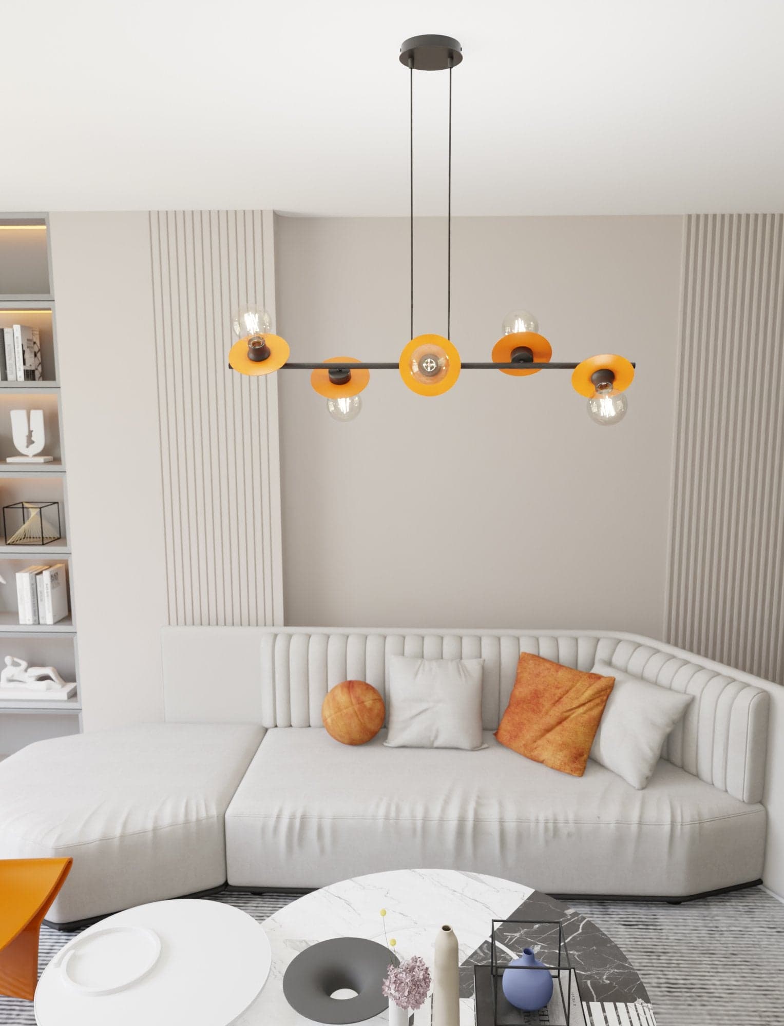 Lampadario 6 Luci Token In Acciaio Nero E Arancio Con Barra E Diffusori A Piatti in Lampade a sospensione LuceArt - Montecorvino Pugliano, commercioVirtuoso.it