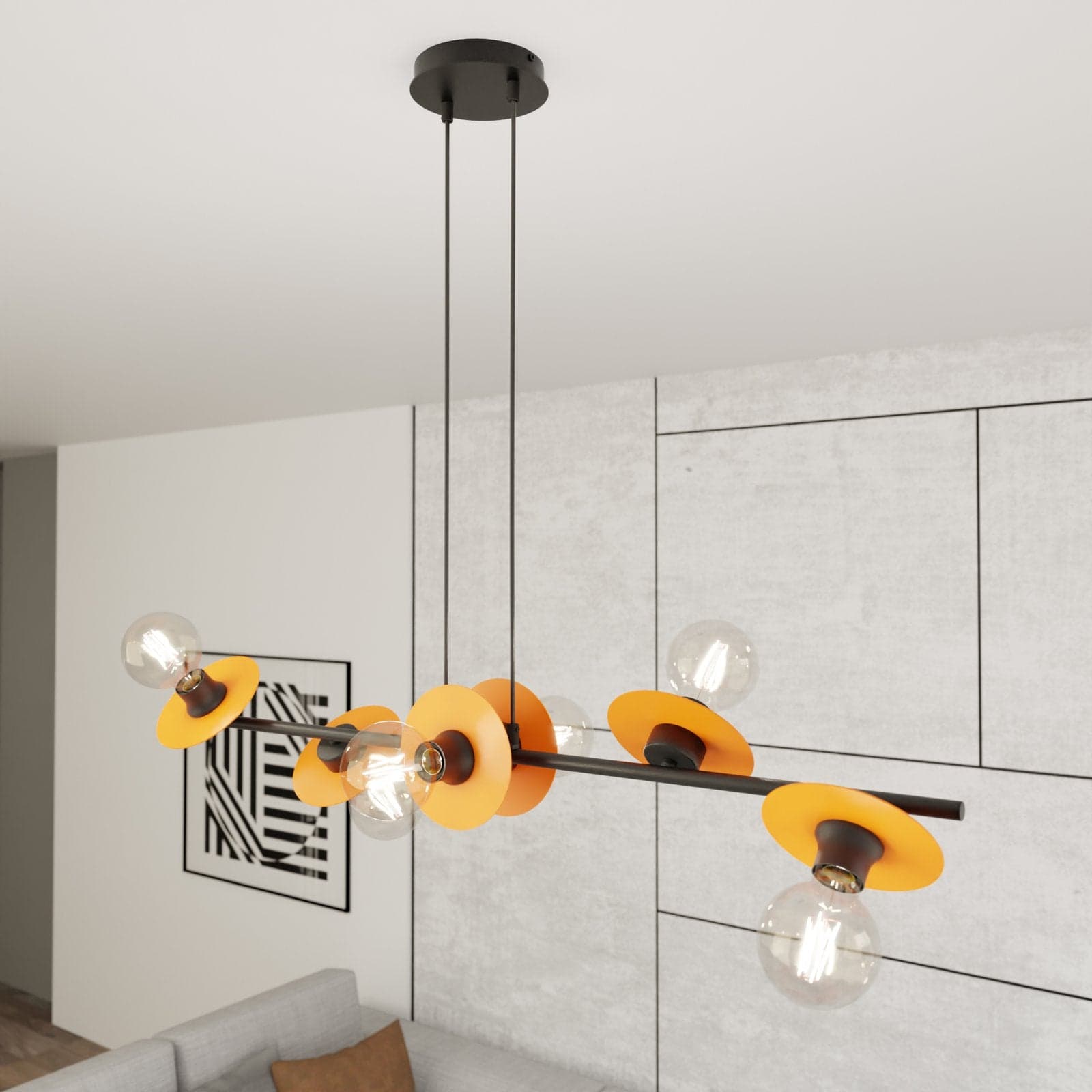 Lampadario 6 Luci Token In Acciaio Nero E Arancio Con Barra E Diffusori A Piatti in Lampade a sospensione LuceArt - Montecorvino Pugliano, commercioVirtuoso.it