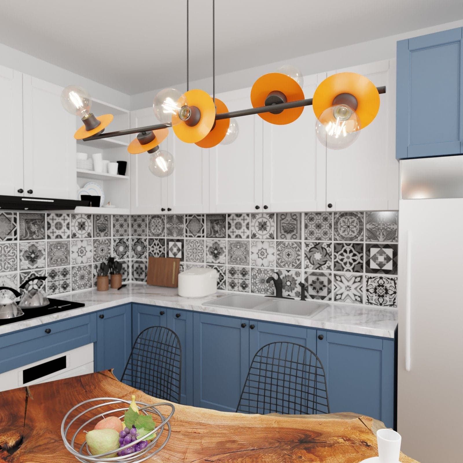 Lampadario 6 Luci Token In Acciaio Nero E Arancio Con Barra E Diffusori A Piatti in Lampade a sospensione LuceArt - Montecorvino Pugliano, commercioVirtuoso.it
