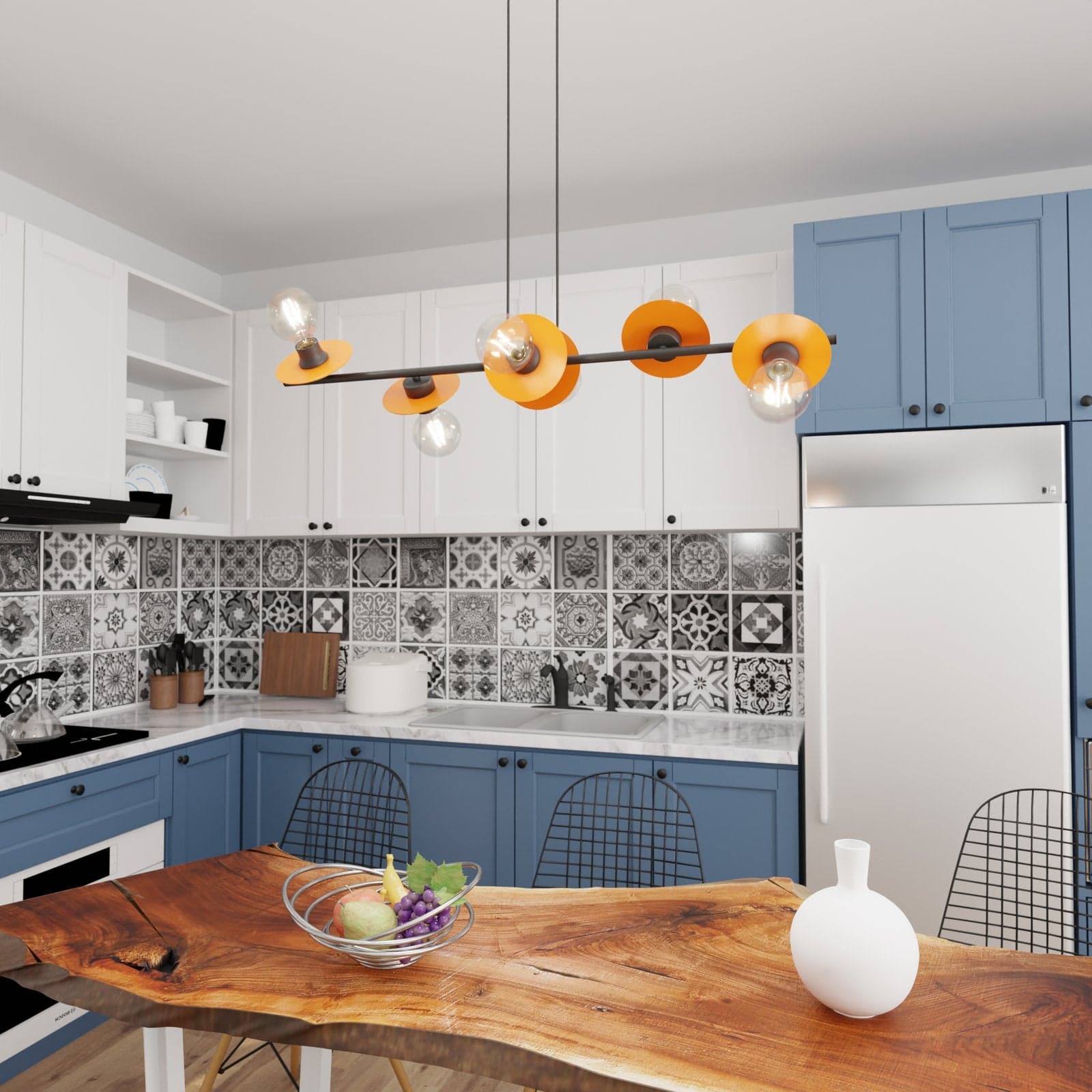 Lampadario 6 Luci Token In Acciaio Nero E Arancio Con Barra E Diffusori A Piatti in Lampade a sospensione LuceArt - Montecorvino Pugliano, commercioVirtuoso.it
