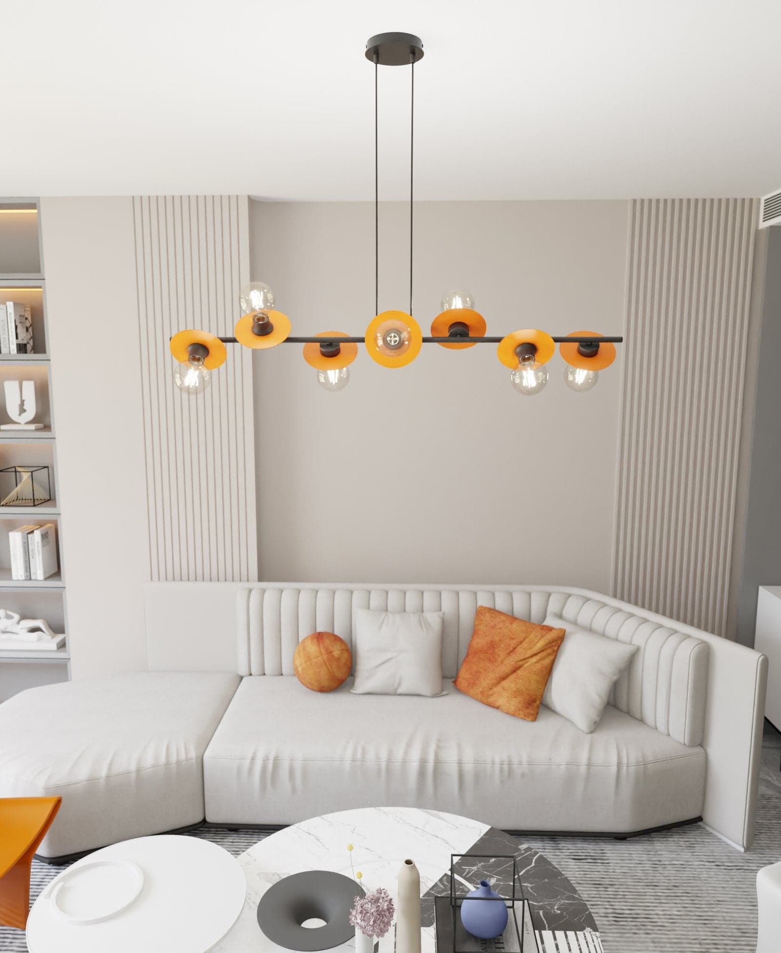 Lampadario 8 Luci Token In Acciaio Nero E Arancio Con Barra E Diffusori A Piatti in Lampade a sospensione LuceArt - Montecorvino Pugliano, commercioVirtuoso.it