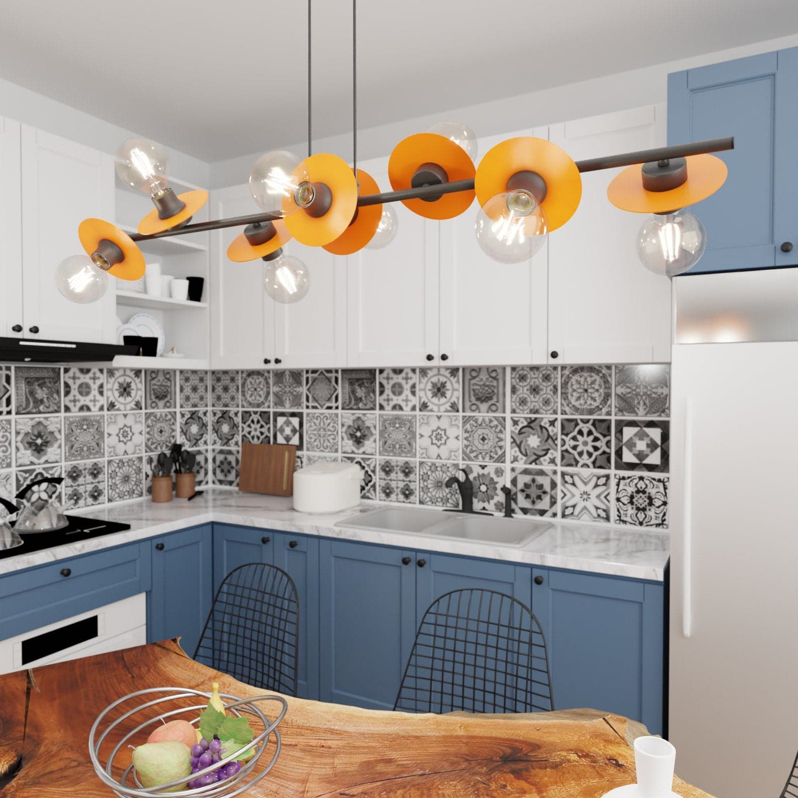 Lampadario 8 Luci Token In Acciaio Nero E Arancio Con Barra E Diffusori A Piatti in Lampade a sospensione LuceArt - Montecorvino Pugliano, commercioVirtuoso.it