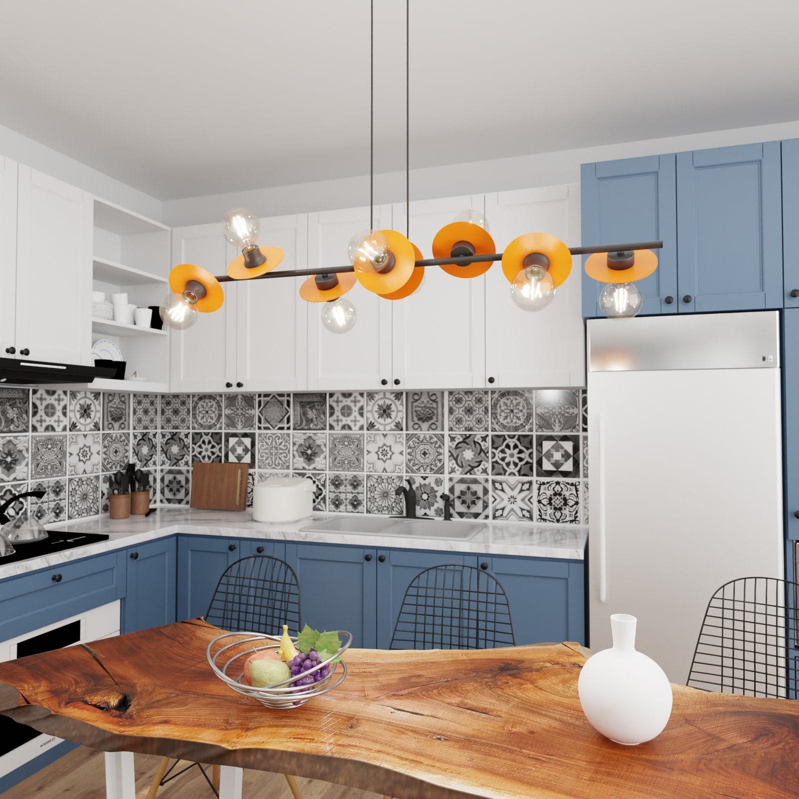 Lampadario 8 Luci Token In Acciaio Nero E Arancio Con Barra E Diffusori A Piatti in Lampade a sospensione LuceArt - Montecorvino Pugliano, commercioVirtuoso.it
