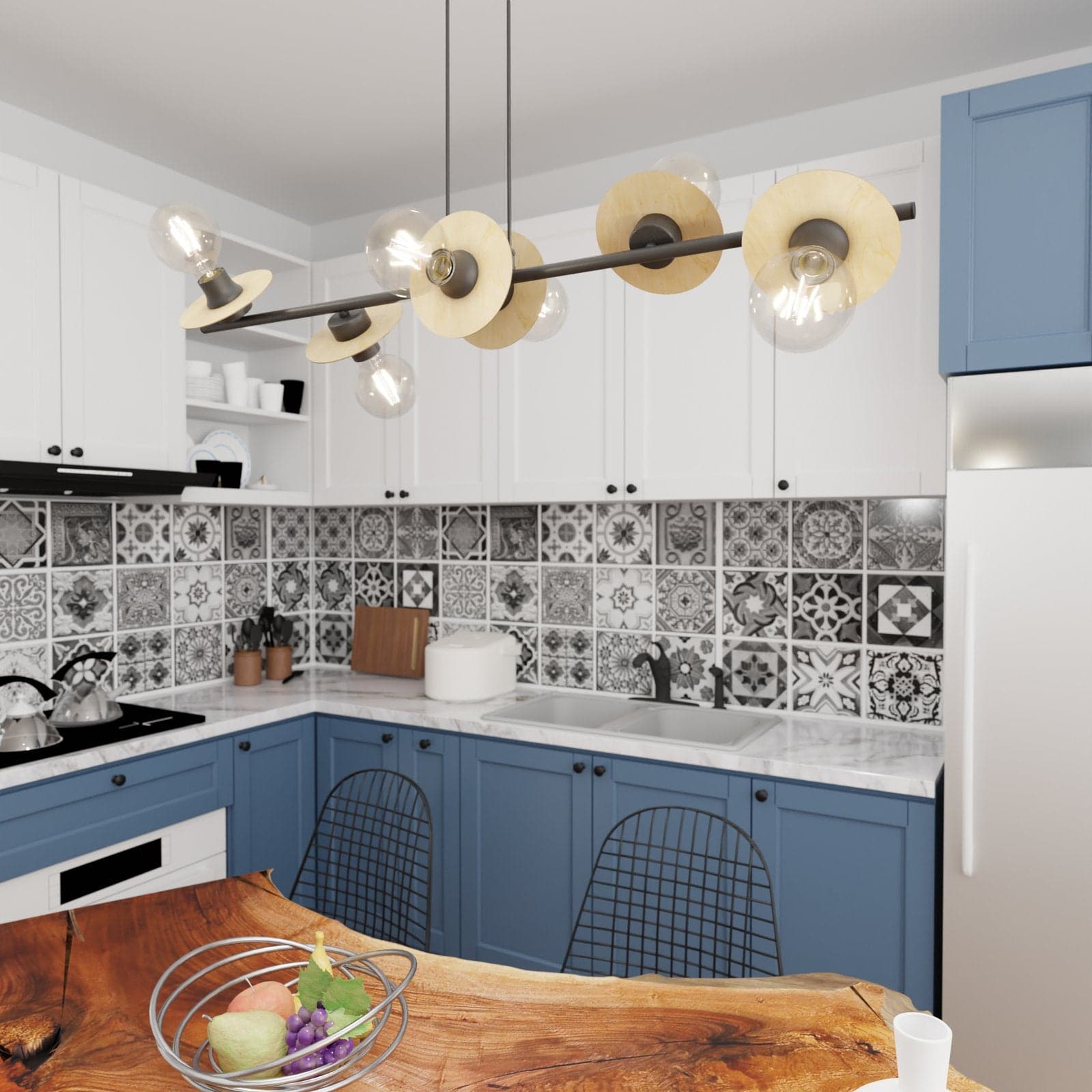 Lampadario 6 Luci Token In Acciaio Nero E Legno Con Barra E Diffusori A Piatti in Lampade a sospensione LuceArt - Montecorvino Pugliano, commercioVirtuoso.it