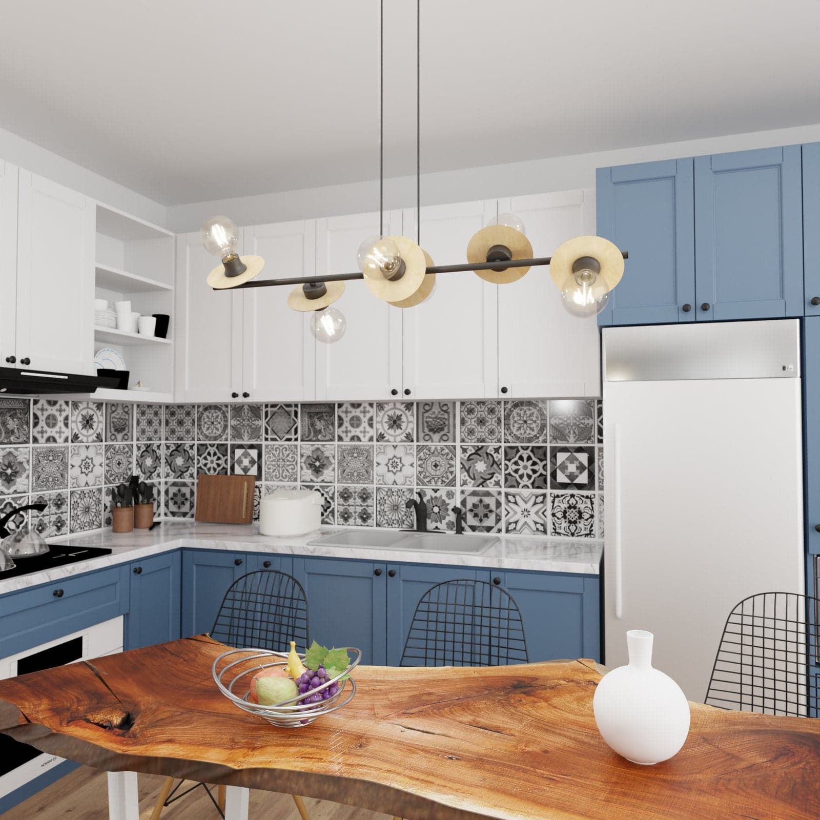 Lampadario 6 Luci Token In Acciaio Nero E Legno Con Barra E Diffusori A Piatti in Lampade a sospensione LuceArt - Montecorvino Pugliano, commercioVirtuoso.it