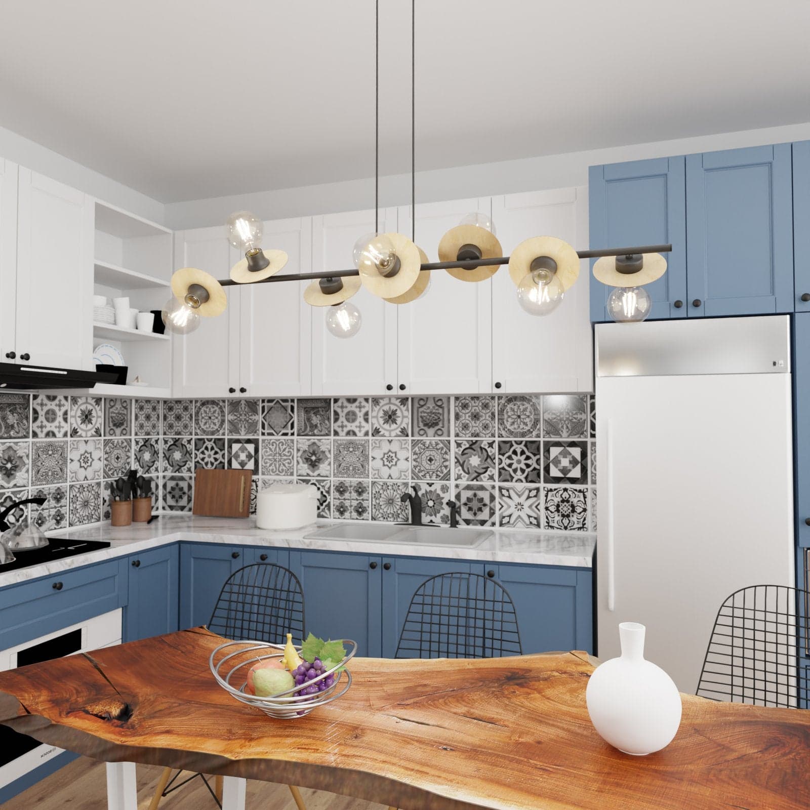 Lampadario 8 Luci Token In Acciaio Nero E Legno Con Barra E Diffusori A Piatti in Lampade a sospensione LuceArt - Montecorvino Pugliano, commercioVirtuoso.it
