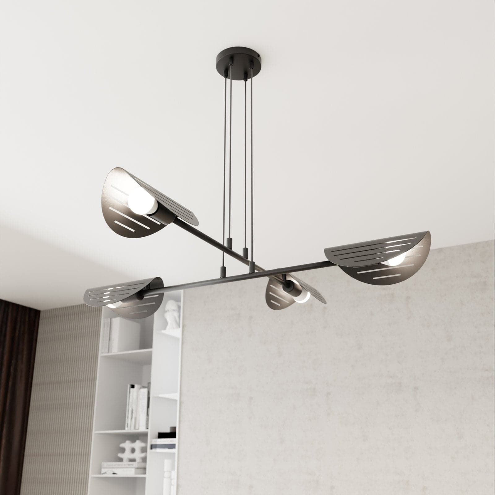 Lampadario Moderno 4 Luci Saber A Bracci In Acciaio Nero in Lampadari LuceArt - Montecorvino Pugliano, commercioVirtuoso.it