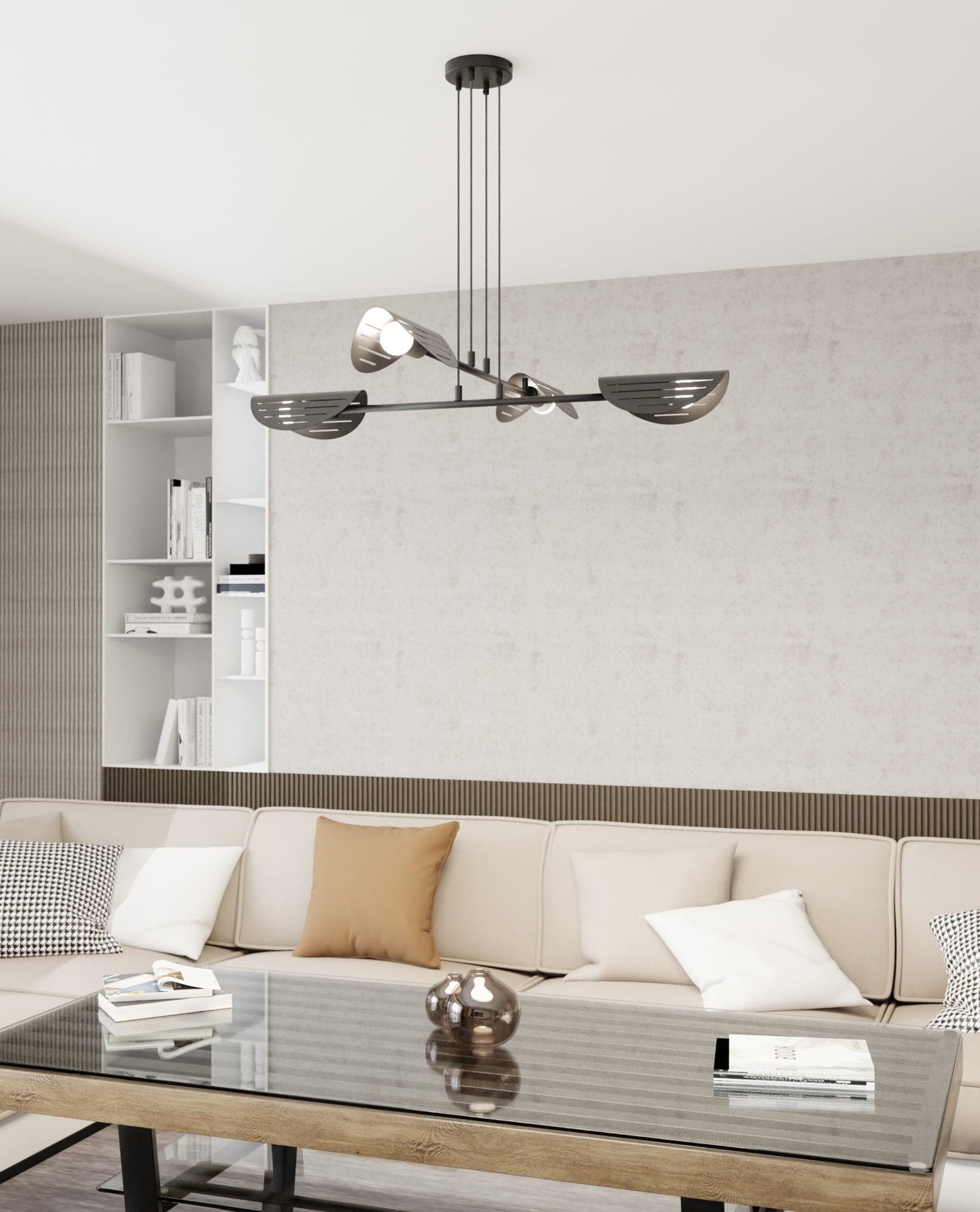 Lampadario Moderno 4 Luci Saber A Bracci In Acciaio Nero in Lampadari LuceArt - Montecorvino Pugliano, commercioVirtuoso.it