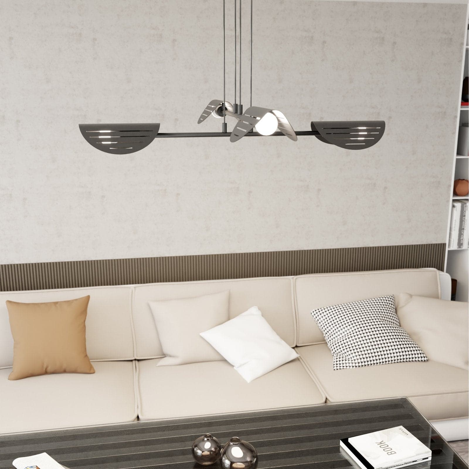Lampadario Moderno 4 Luci Saber A Bracci In Acciaio Nero in Lampadari LuceArt - Montecorvino Pugliano, commercioVirtuoso.it
