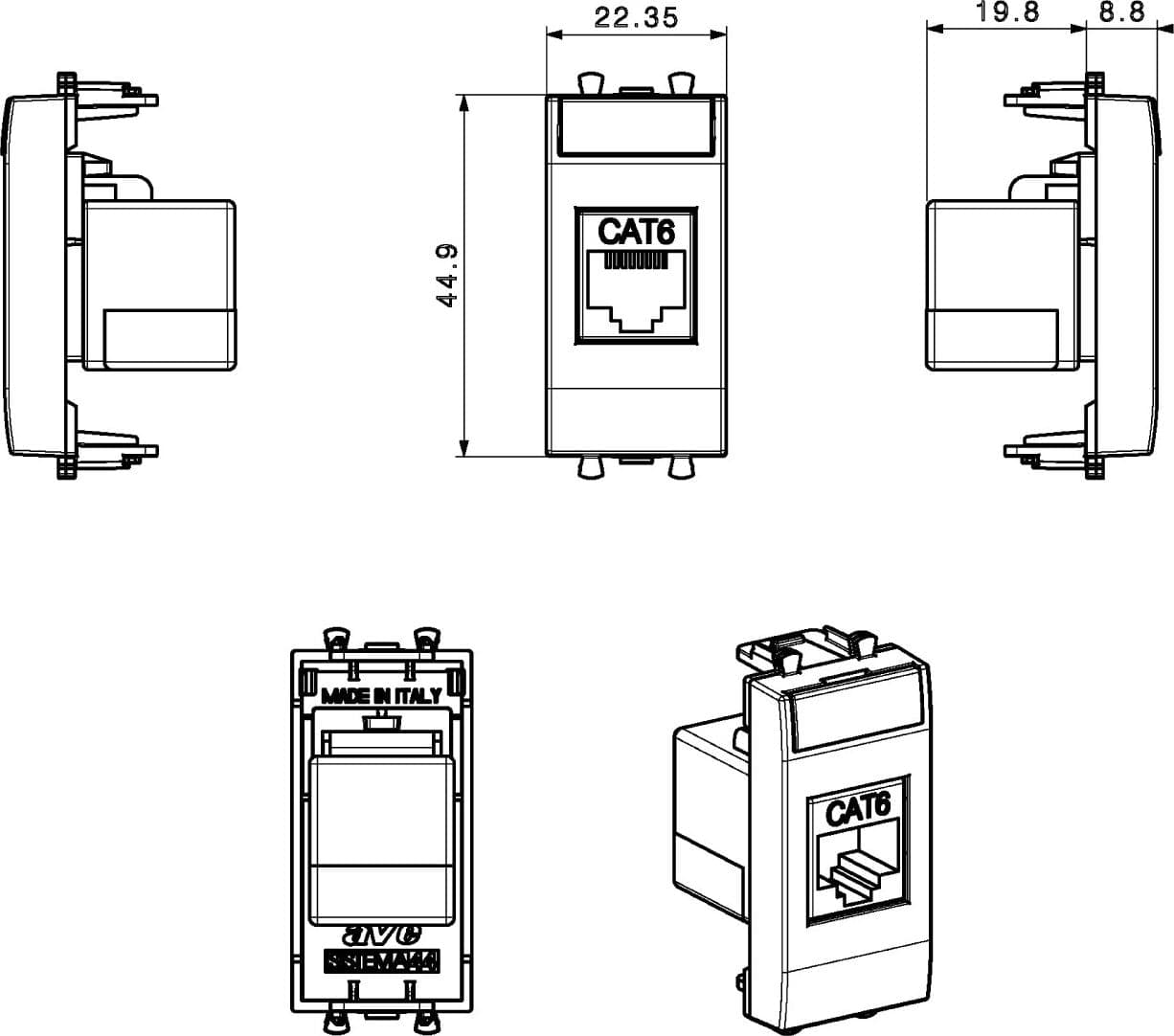 Domus S44 Presa RJ45 Cat.6 UTP Bianco Lucido in Cavi Ethernet Scontolo.net - Potenza, commercioVirtuoso.it