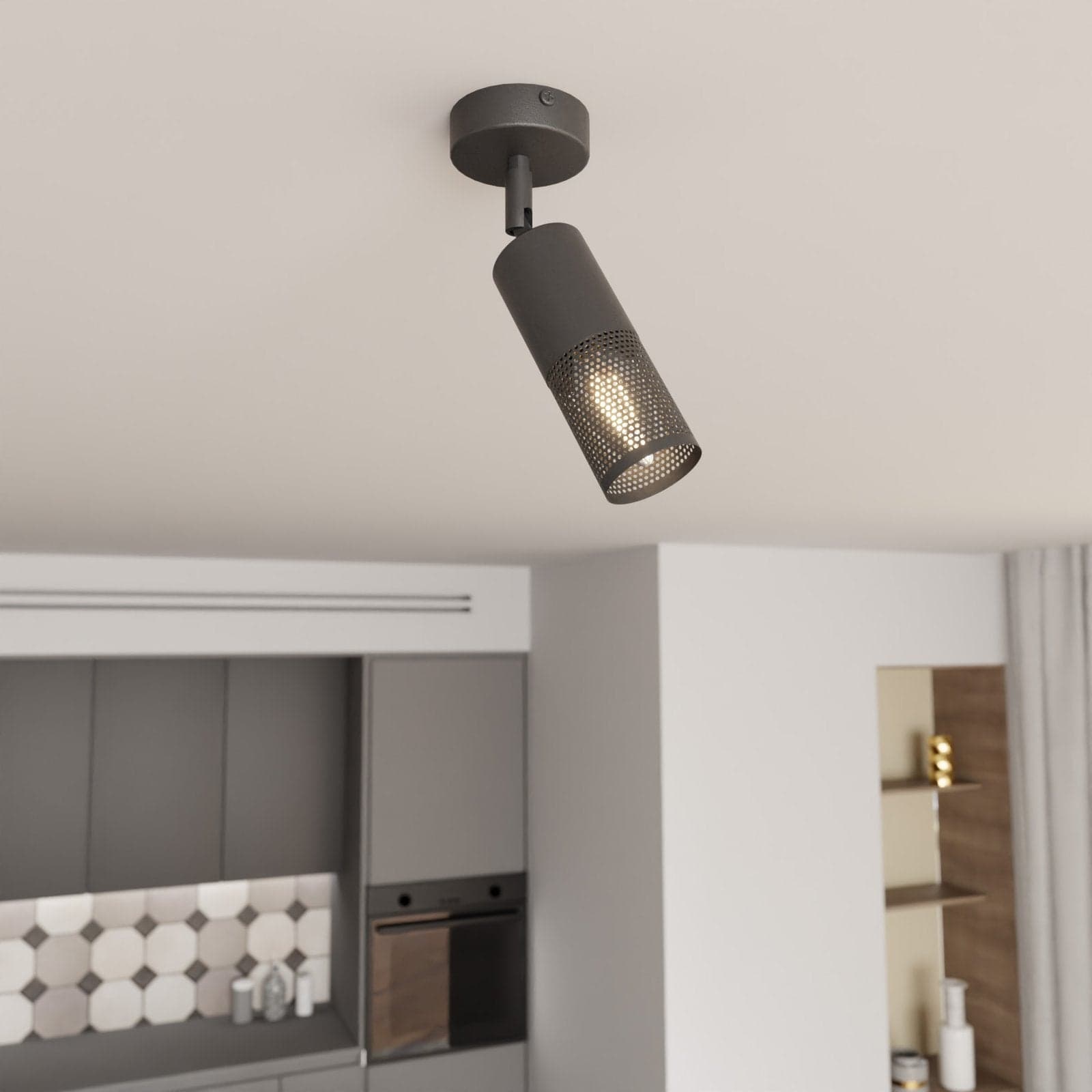 Plafoniera Spot Moderna 1 Luce Petrol A Cilindro Con Rete In Acciaio Nero in Faretti da soffitto LuceArt - Montecorvino Pugliano, commercioVirtuoso.it