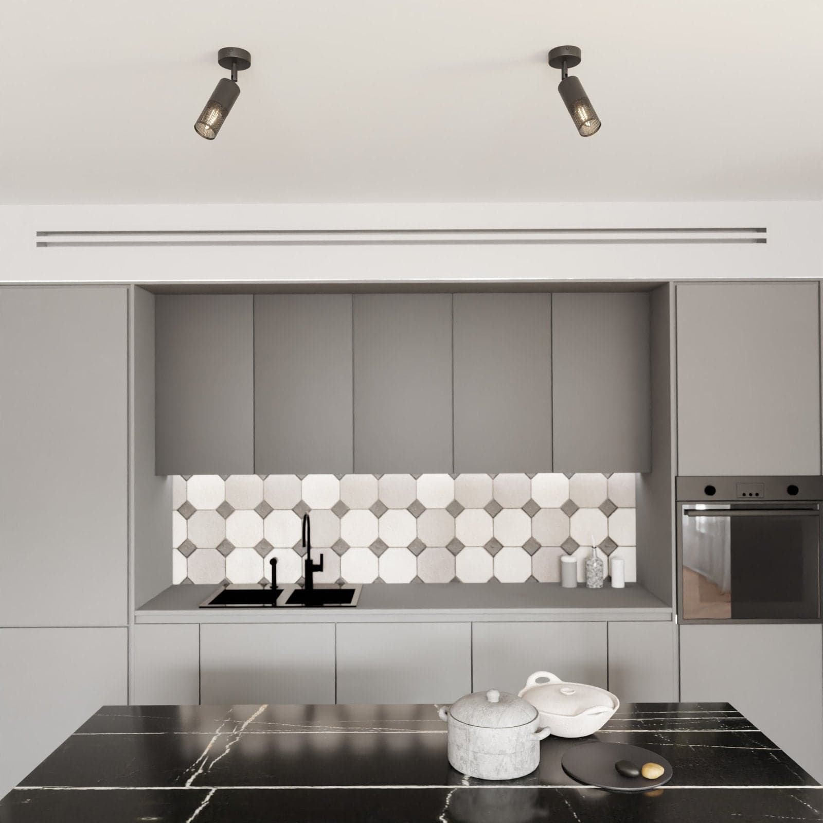 Plafoniera Spot Moderna 1 Luce Petrol A Cilindro Con Rete In Acciaio Nero in Faretti da soffitto LuceArt - Montecorvino Pugliano, commercioVirtuoso.it
