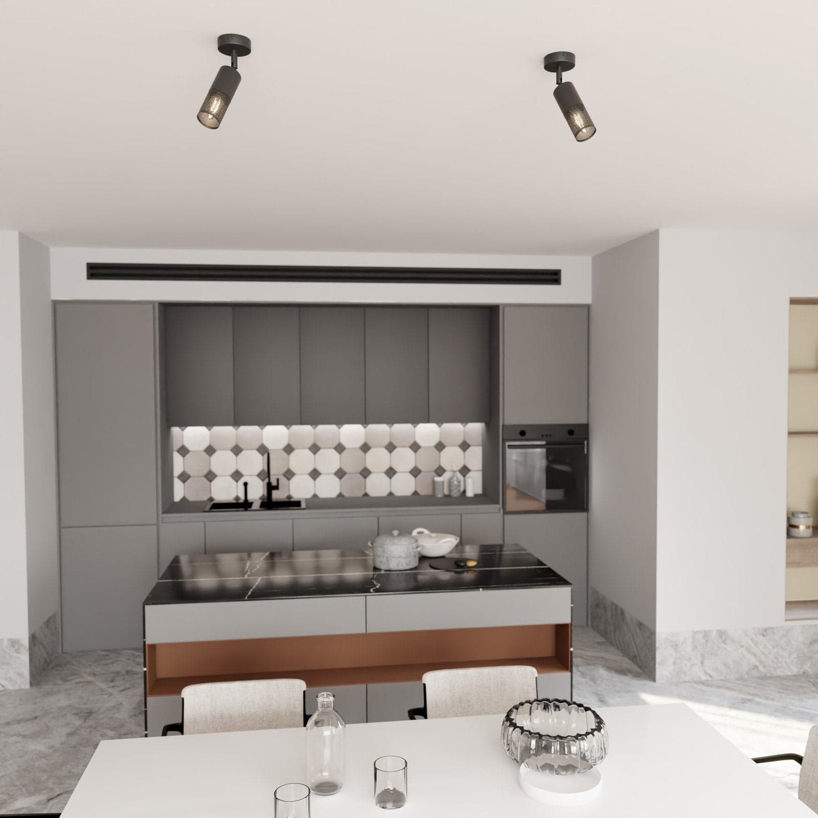 Plafoniera Spot Moderna 1 Luce Petrol A Cilindro Con Rete In Acciaio Nero in Faretti da soffitto LuceArt - Montecorvino Pugliano, commercioVirtuoso.it