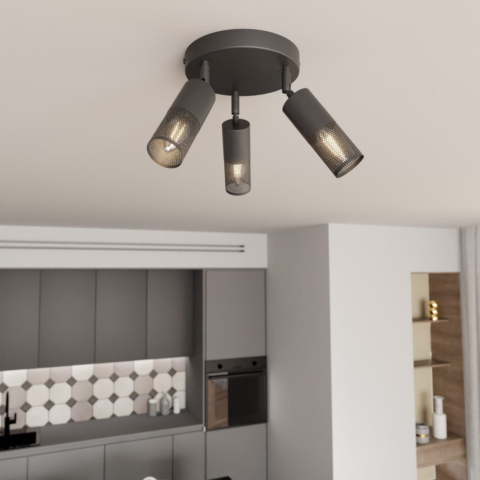 Plafoniera Spot Moderna 3 Luci Petrol A Cilindro Con Rete In Acciaio Nero in Faretti da soffitto LuceArt - Montecorvino Pugliano, commercioVirtuoso.it