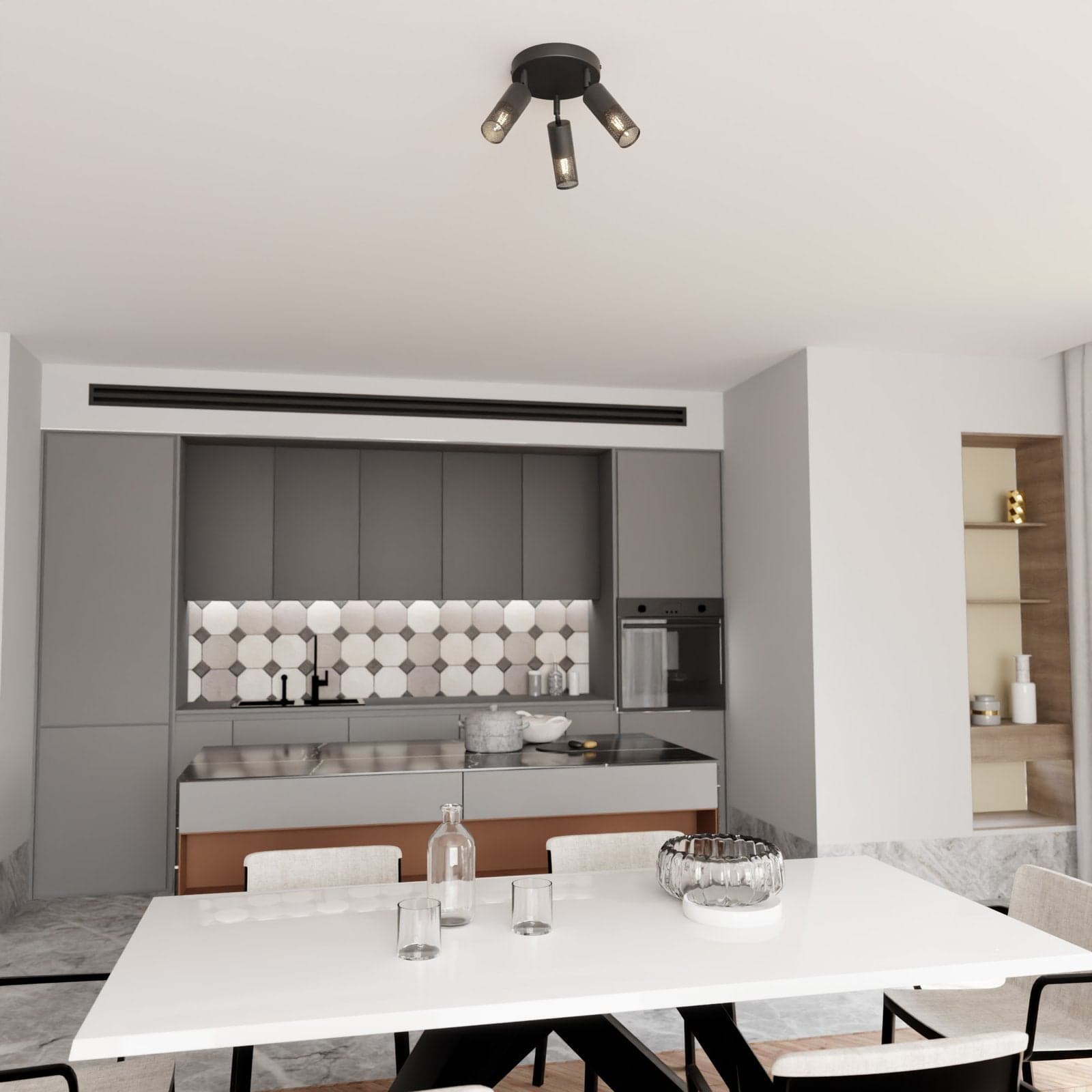 Plafoniera Spot Moderna 3 Luci Petrol A Cilindro Con Rete In Acciaio Nero in Faretti da soffitto LuceArt - Montecorvino Pugliano, commercioVirtuoso.it