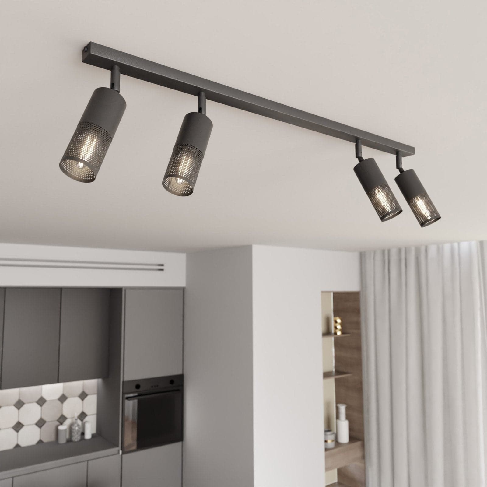 Plafoniera Spot Moderna 4 Luci Petrol A Cilindro Con Rete In Acciaio Nero in Faretti da soffitto LuceArt - Montecorvino Pugliano, commercioVirtuoso.it