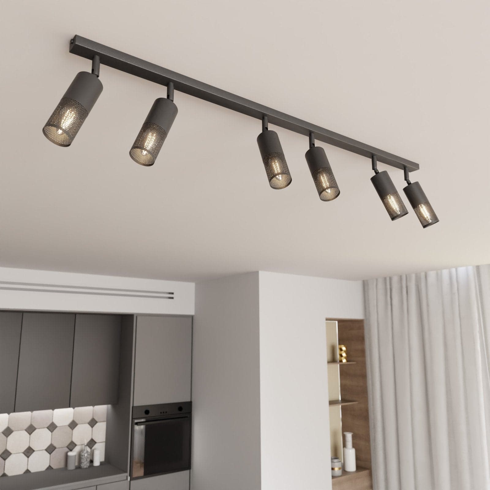 Plafoniera Spot Moderna 6 Luci Petrol A Cilindro Con Rete In Acciaio Nero in Faretti da soffitto LuceArt - Montecorvino Pugliano, commercioVirtuoso.it